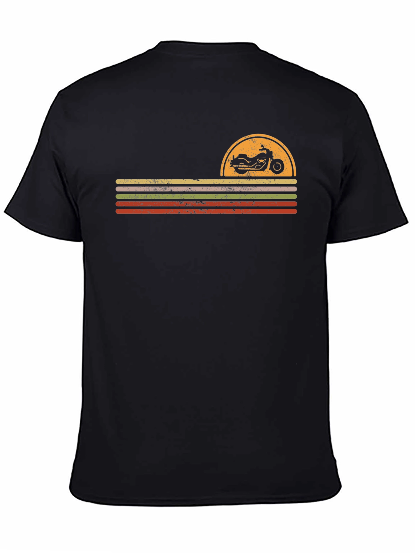 Retro Motorcycle Sunset Graphic Tee - Black