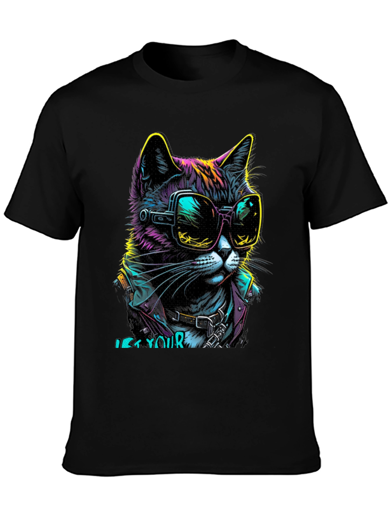Cool Cat Graphic T-Shirt - Unique Neon Design