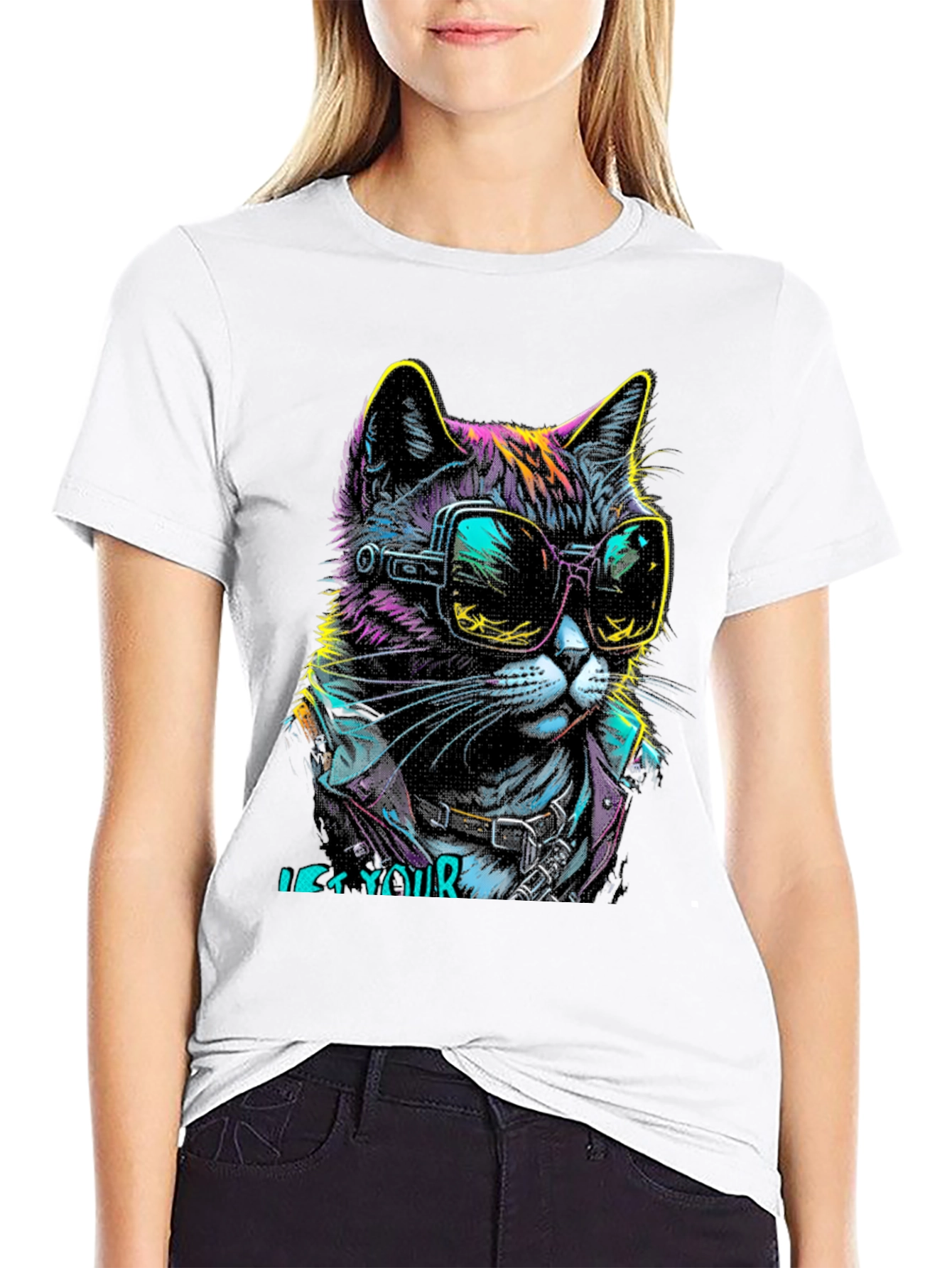 Cool Cat Graphic T-Shirt - Unique Neon Design