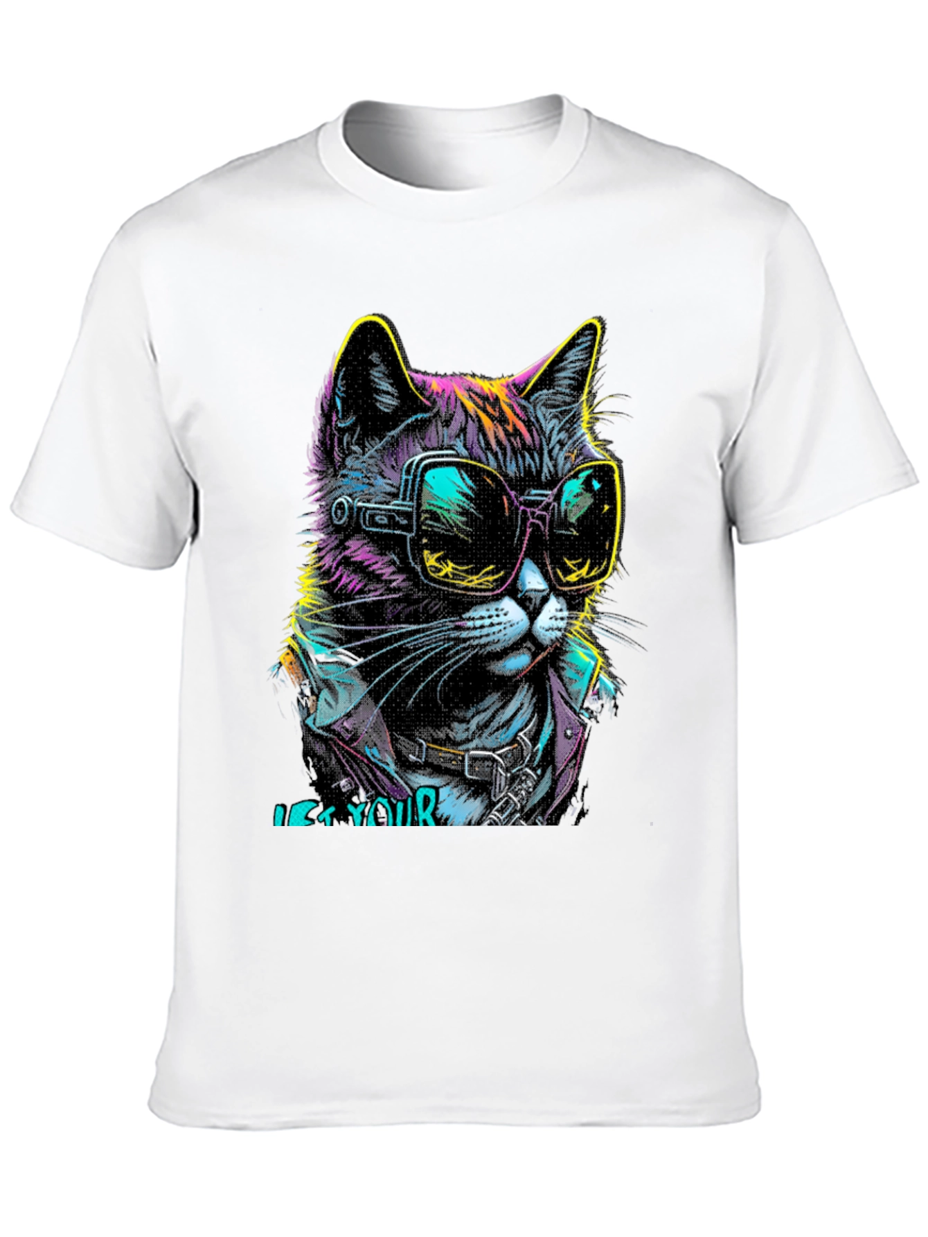 Cool Cat Graphic T-Shirt - Unique Neon Design