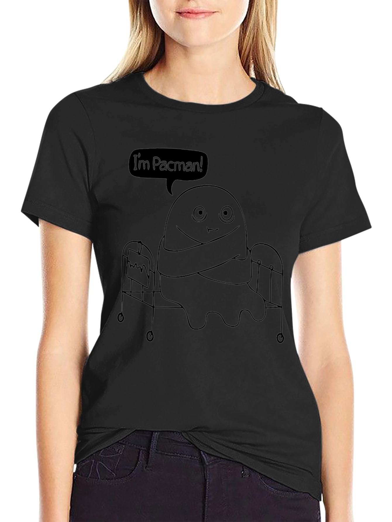 Funny Im Pacman Graphic Black T-Shirt