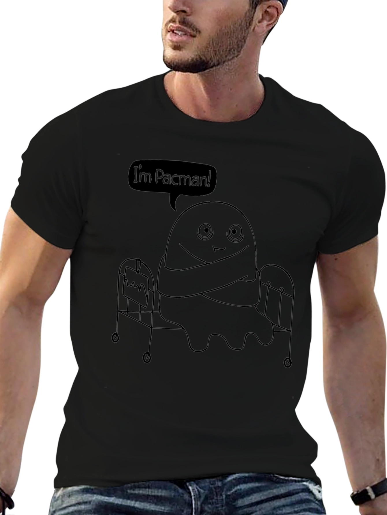 Funny Im Pacman Graphic Black T-Shirt