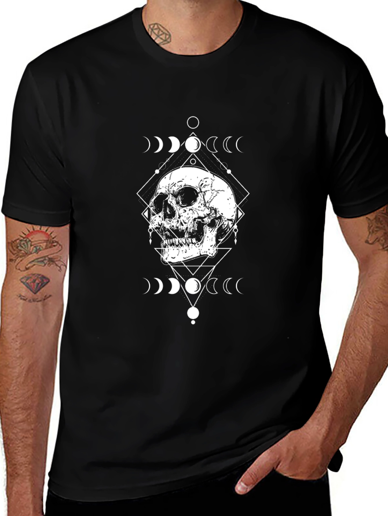 Skull & Moon Phases Graphic Black T-Shirt