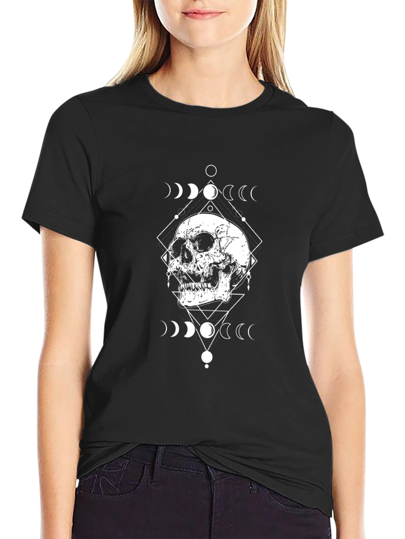 Skull & Moon Phases Graphic Black T-Shirt