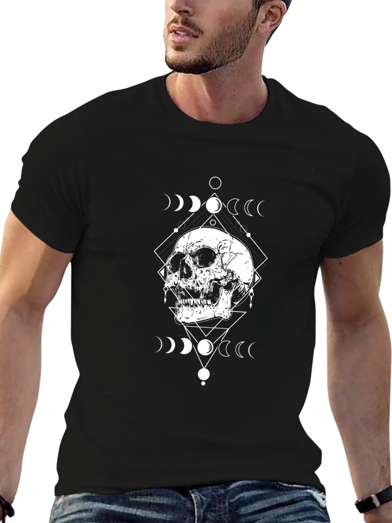 Skull & Moon Phases Graphic Black T-Shirt