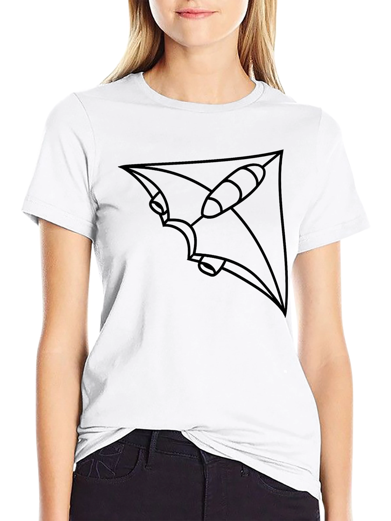 Modern Geometric Stingray Graphic Tee - Black