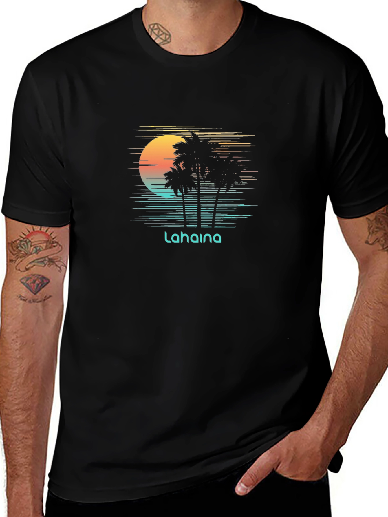 Lahaina Sunset T-Shirt - Tropical Palm Tree Design