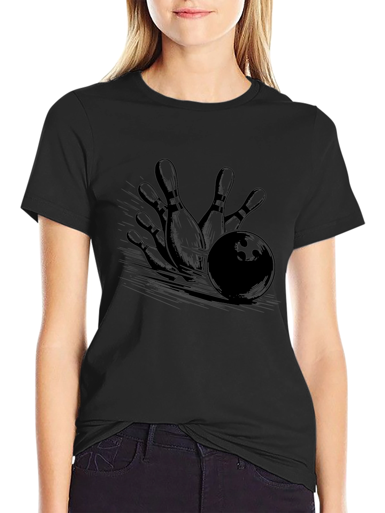 Bowling Strike Graphic Tee - Mens Black T-Shirt