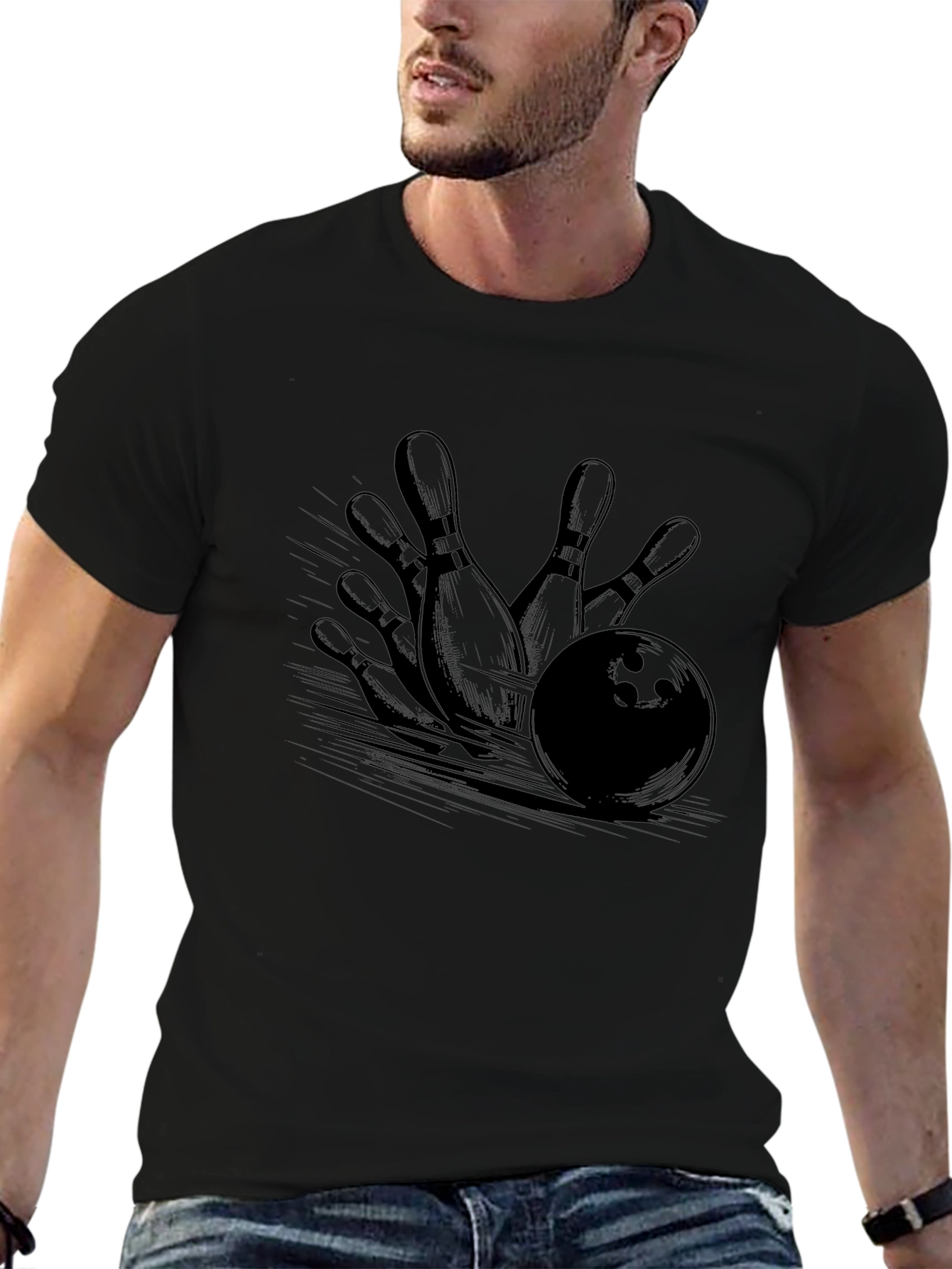 Bowling Strike Graphic Tee - Mens Black T-Shirt