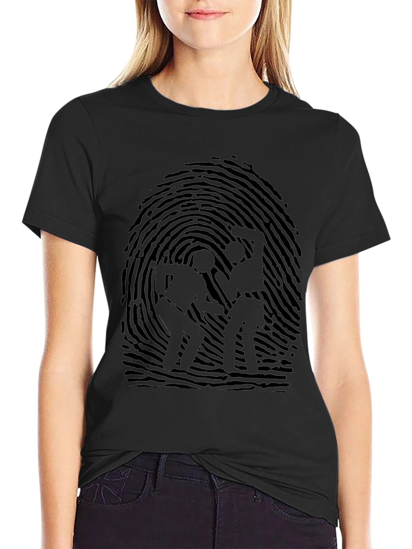 Black T-Shirt with Fingerprint Design