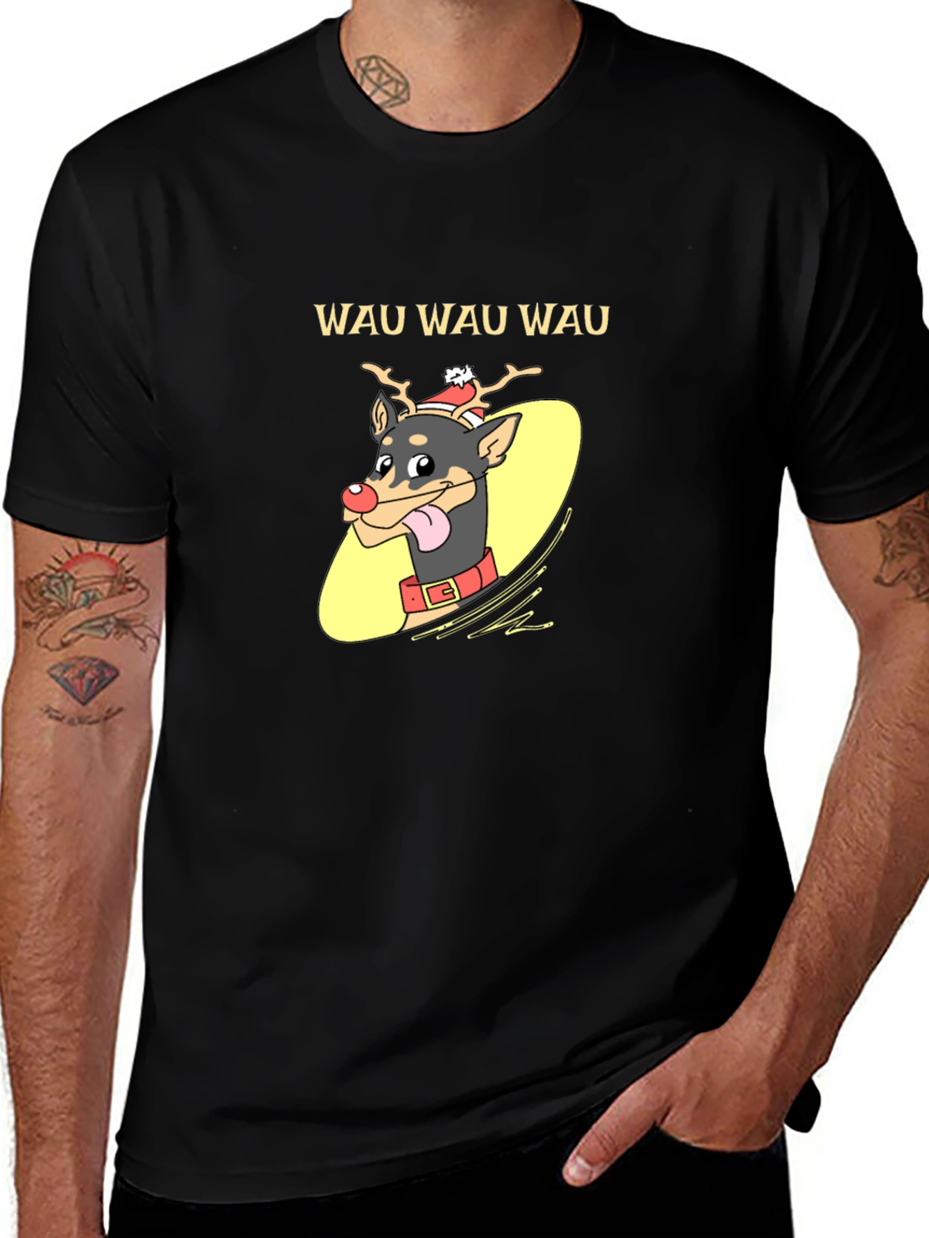 Festive Dog Graphic Tee - Holiday Humor Shirt