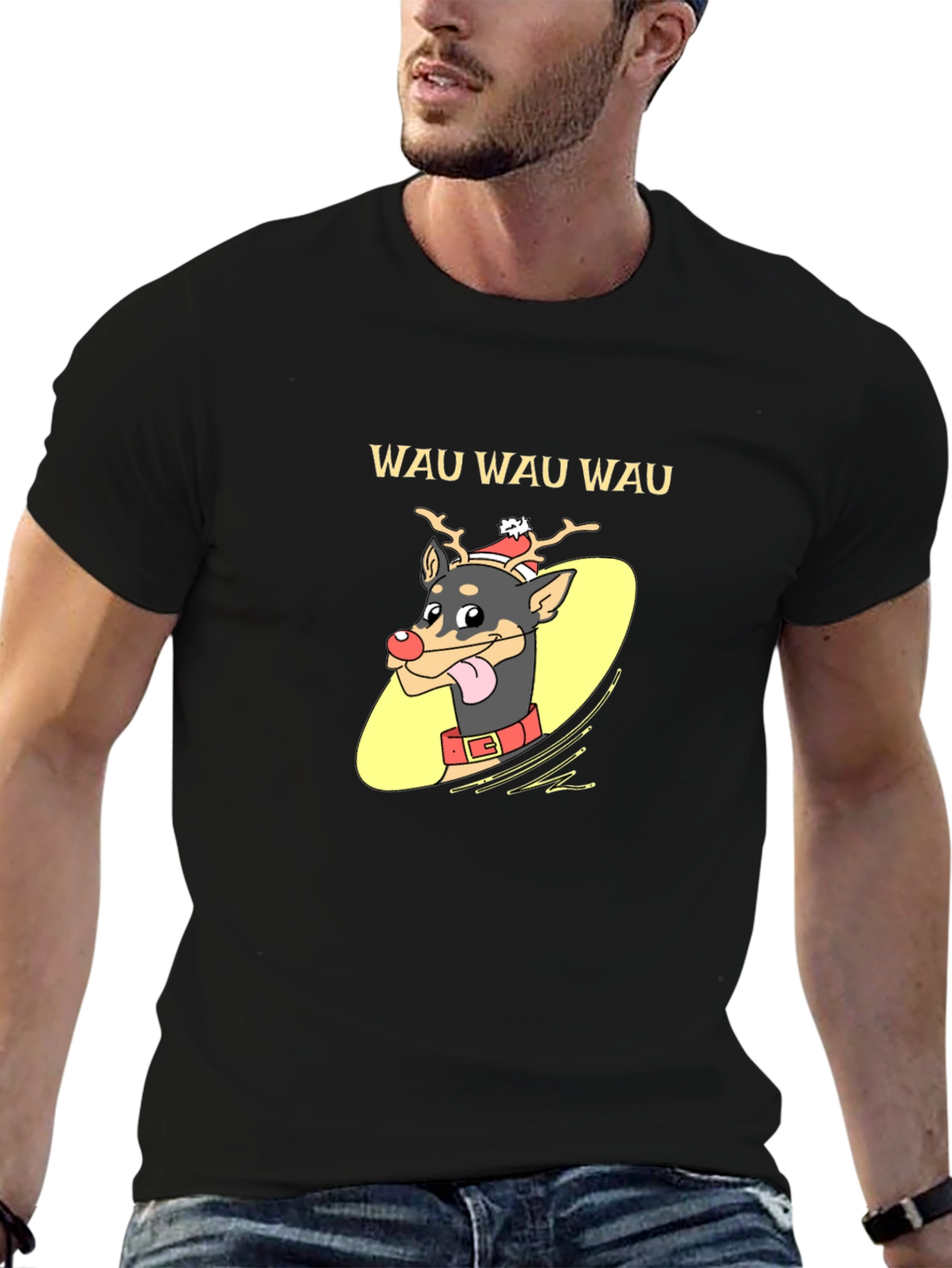 Festive Dog Graphic Tee - Holiday Humor Shirt
