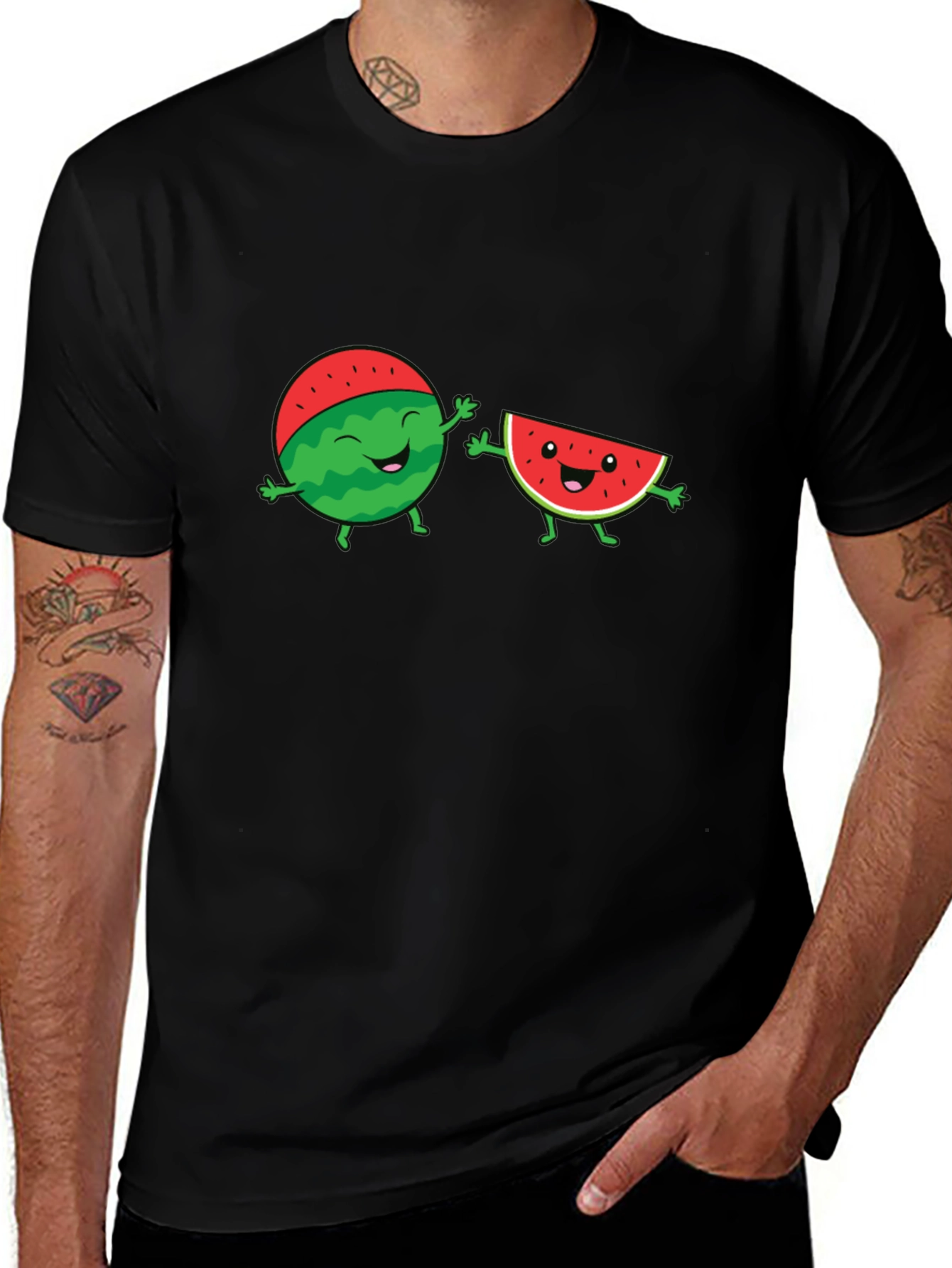 Watermelon Buddies Graphic T-Shirt - Black