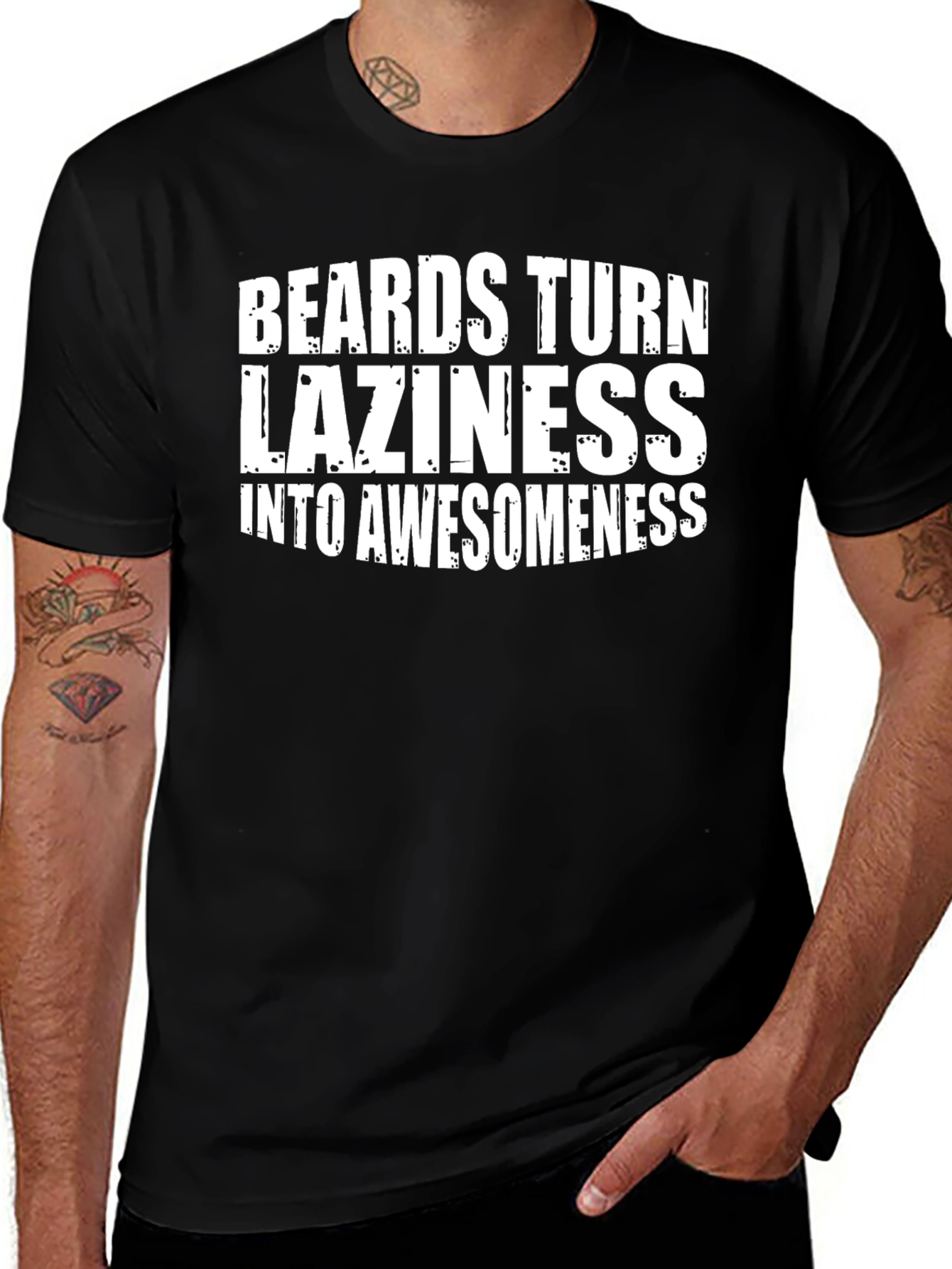 Beards Laziness Awesomeness Black Graphic T-Shirt