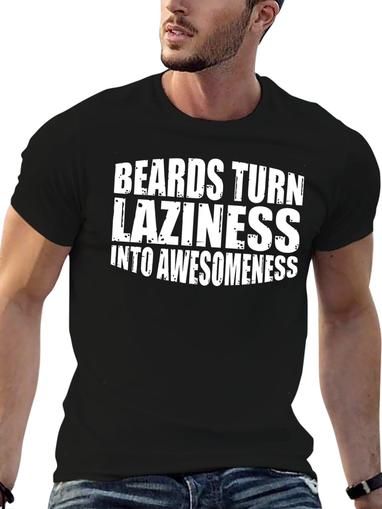 Beards Laziness Awesomeness Black Graphic T-Shirt