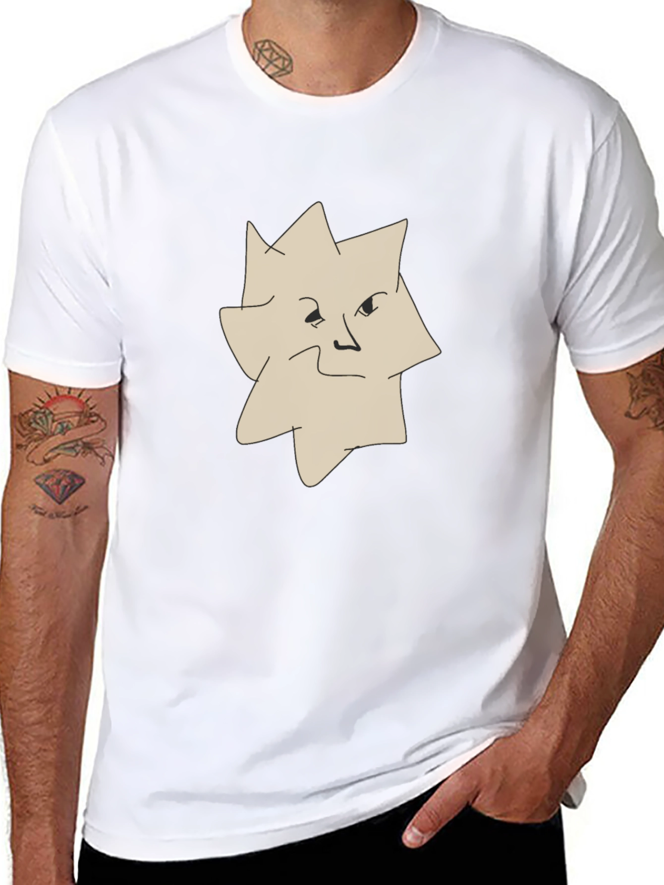 Abstract Face Graphic Tee - Black Casual T-Shirt