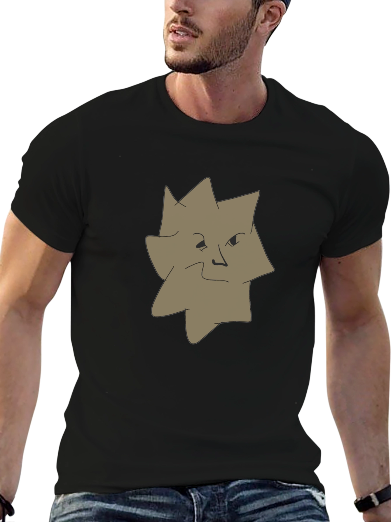 Abstract Face Graphic Tee - Black Casual T-Shirt