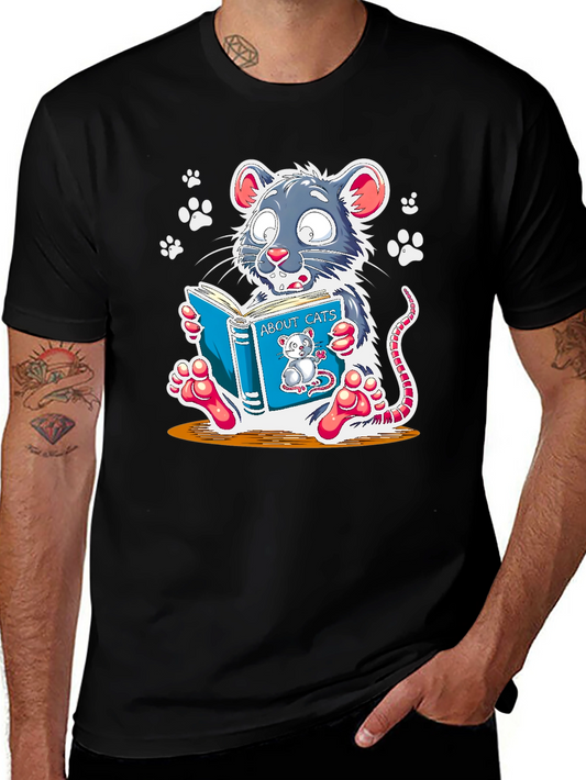 Funny Mouse Reading About Cats Graphic Tee