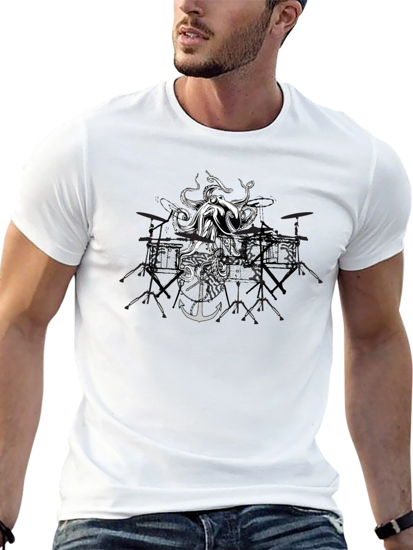 Octopus Drum Set Graphic Tee - Black