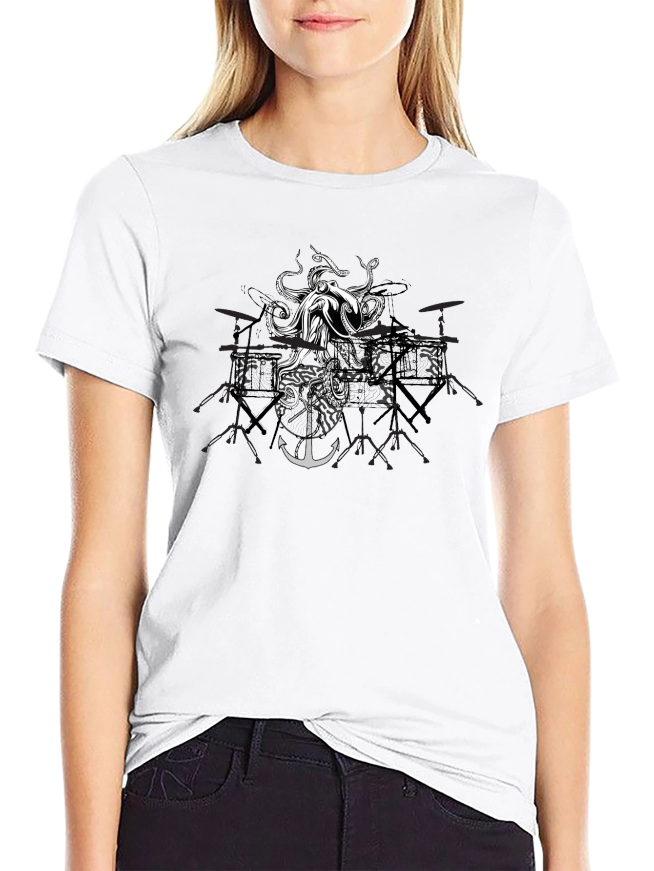 Octopus Drum Set Graphic Tee - Black