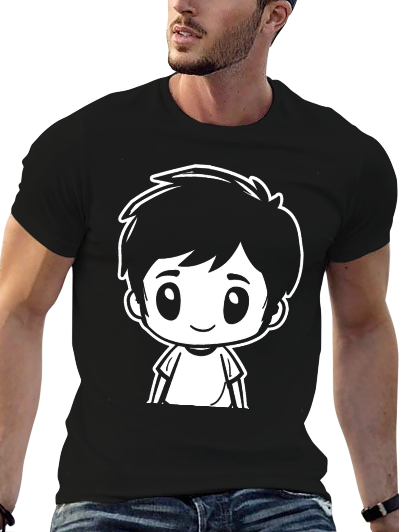 Cartoon Boy Graphic Tee - Black Unisex T-Shirt