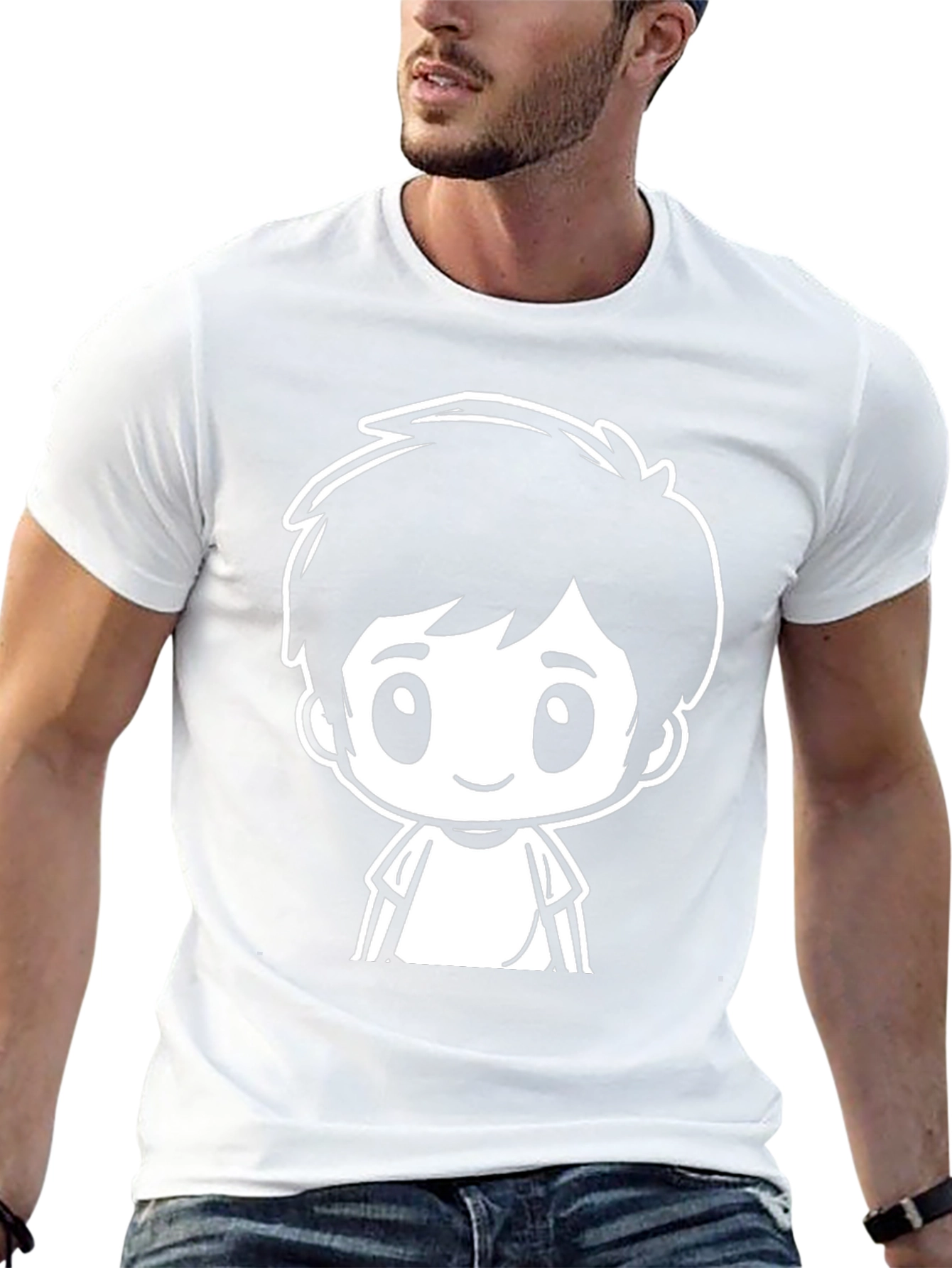 Cartoon Boy Graphic Tee - Black Unisex T-Shirt
