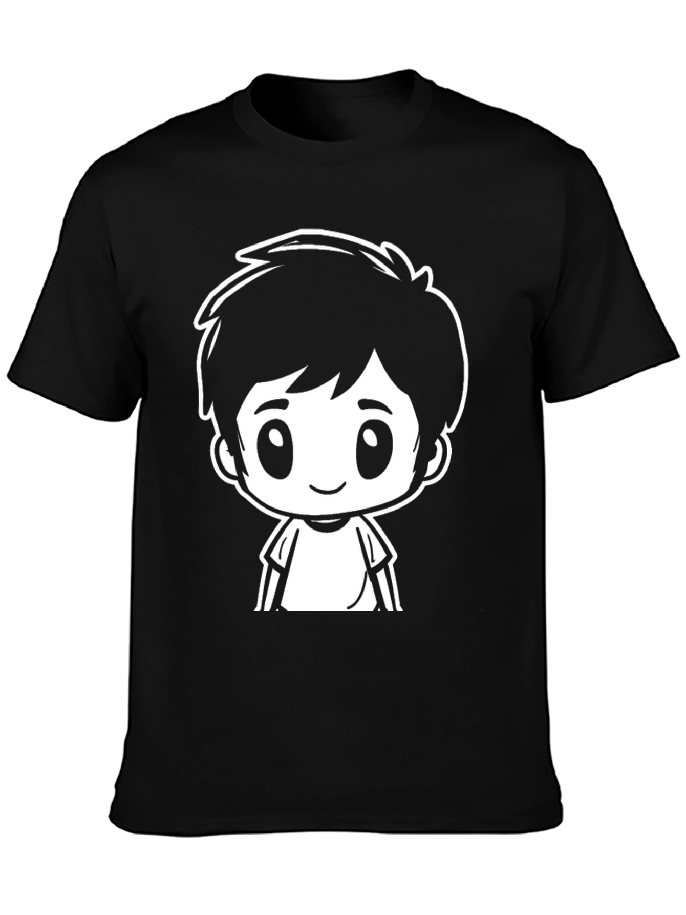 Cartoon Boy Graphic Tee - Black Unisex T-Shirt