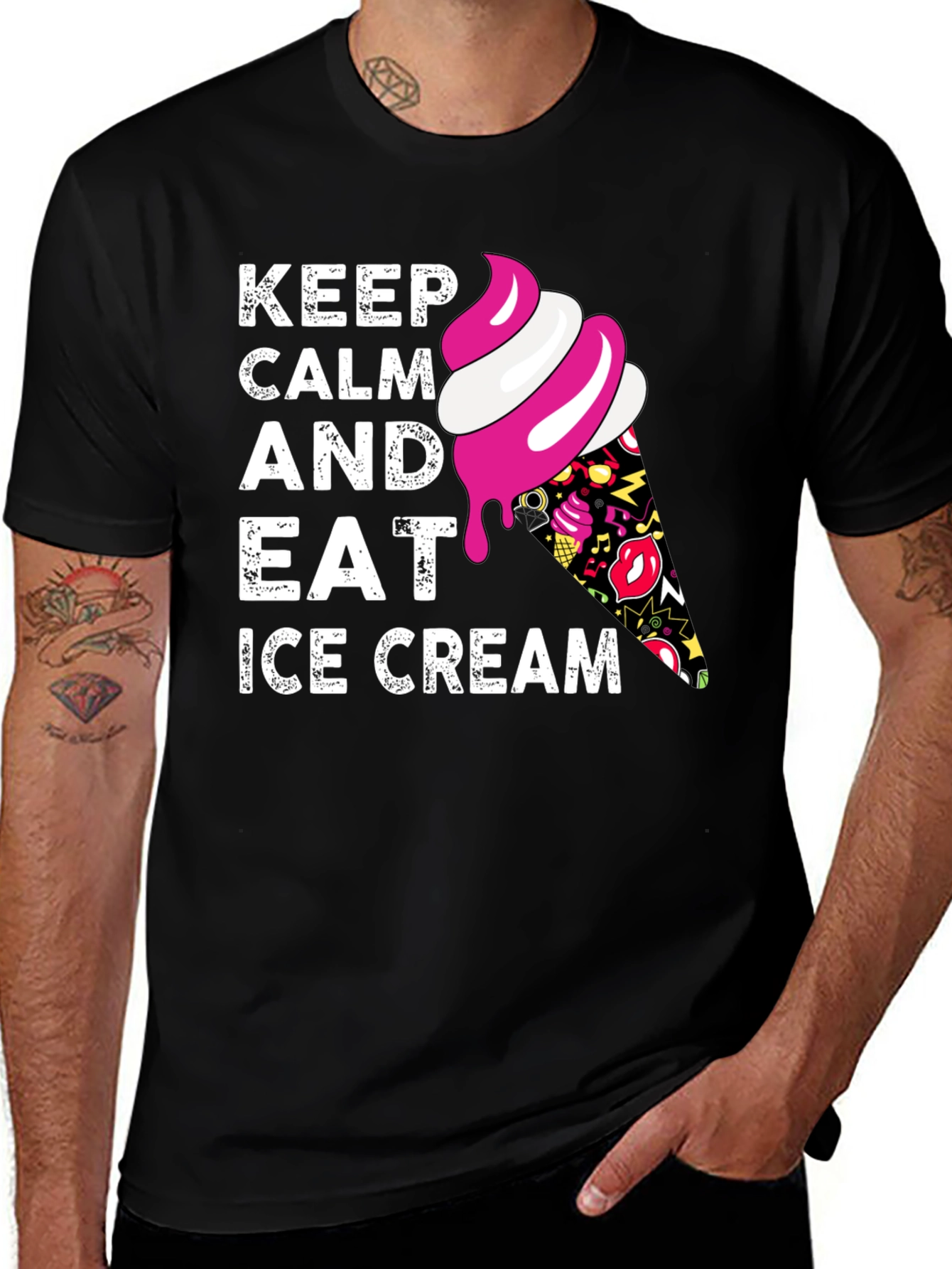 Keep Calm and Eat Ice Cream Black T-Shirt
