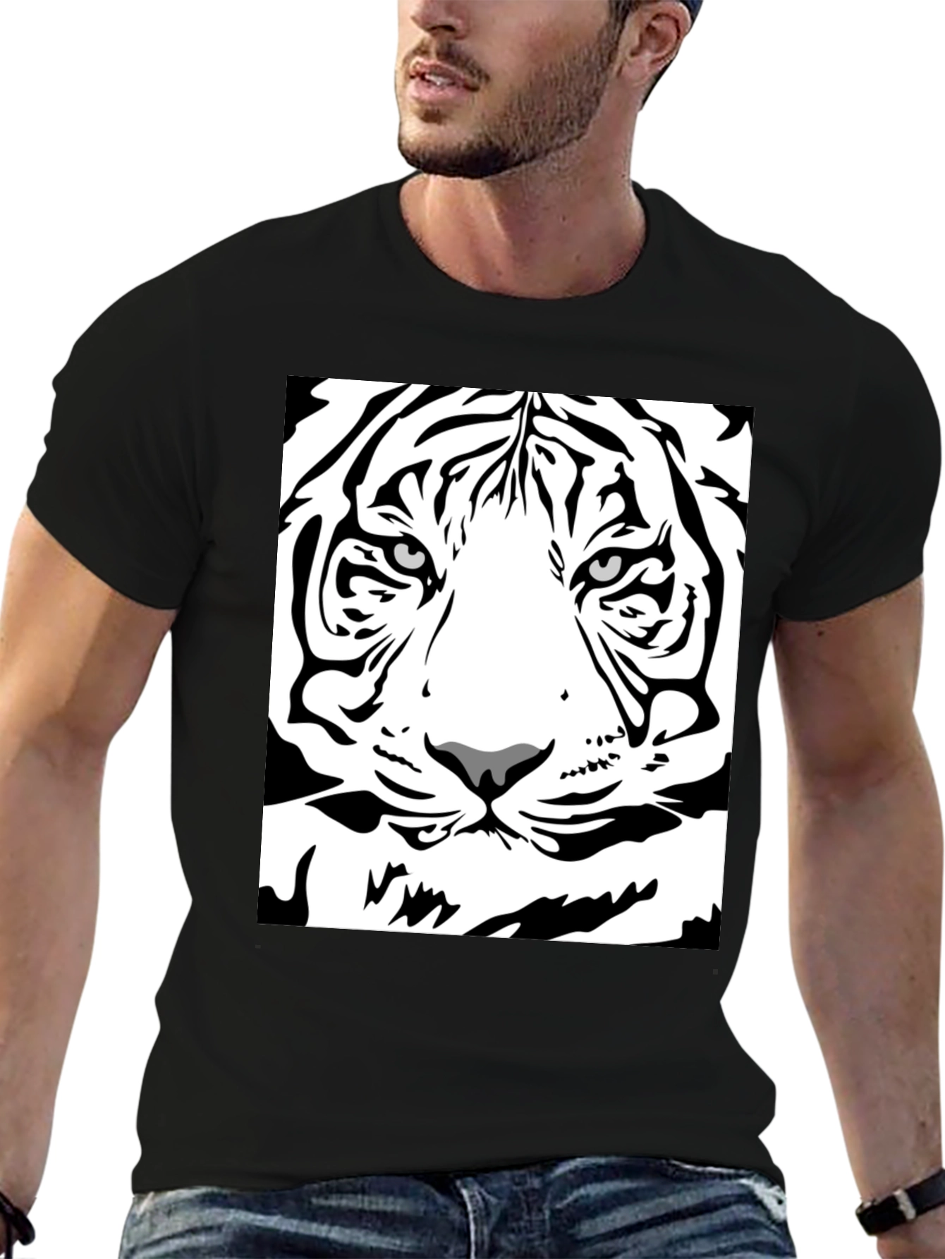 Tiger Face Graphic Tee - Mens Black T-Shirt