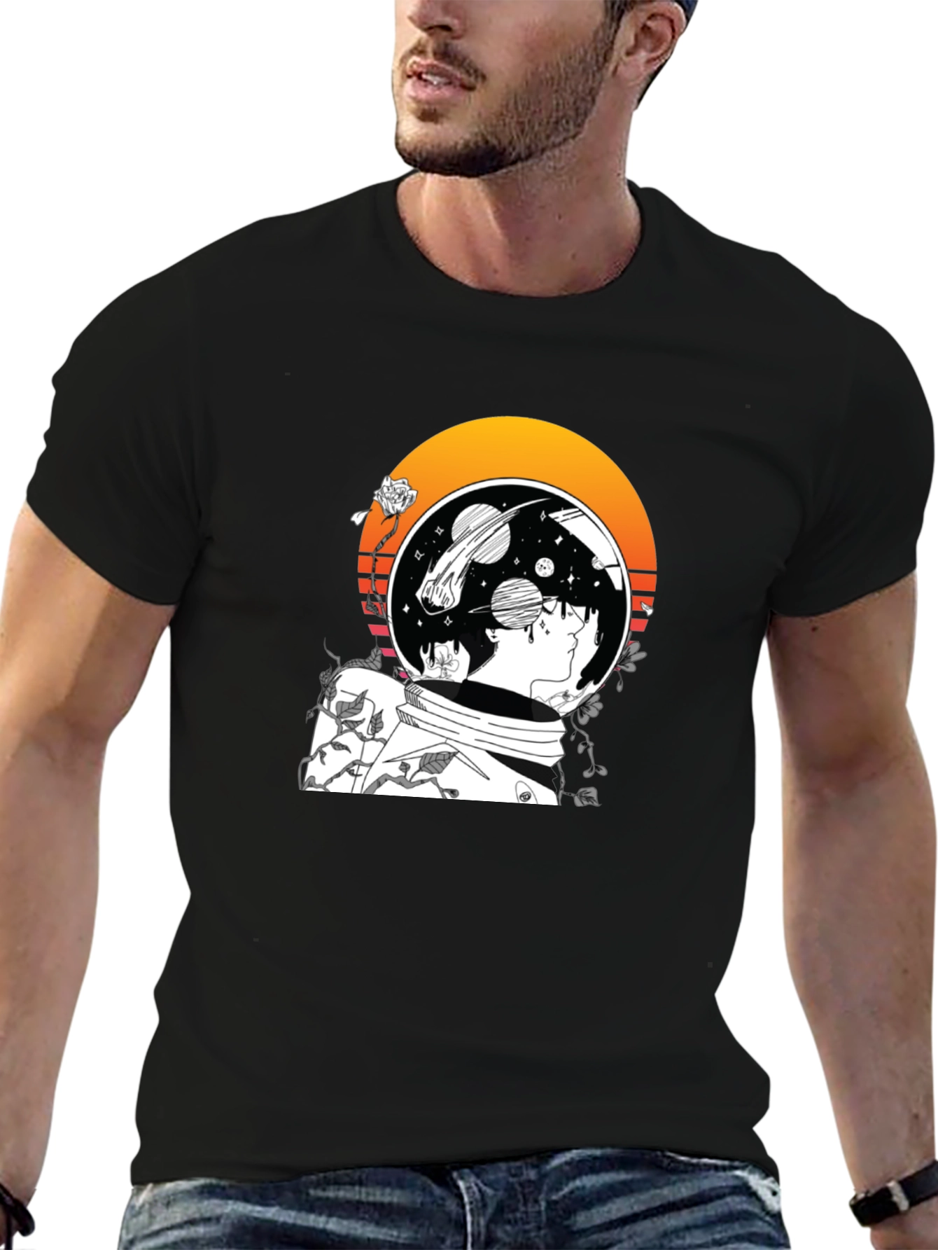 Astronaut Space Graphic T-Shirt - Black