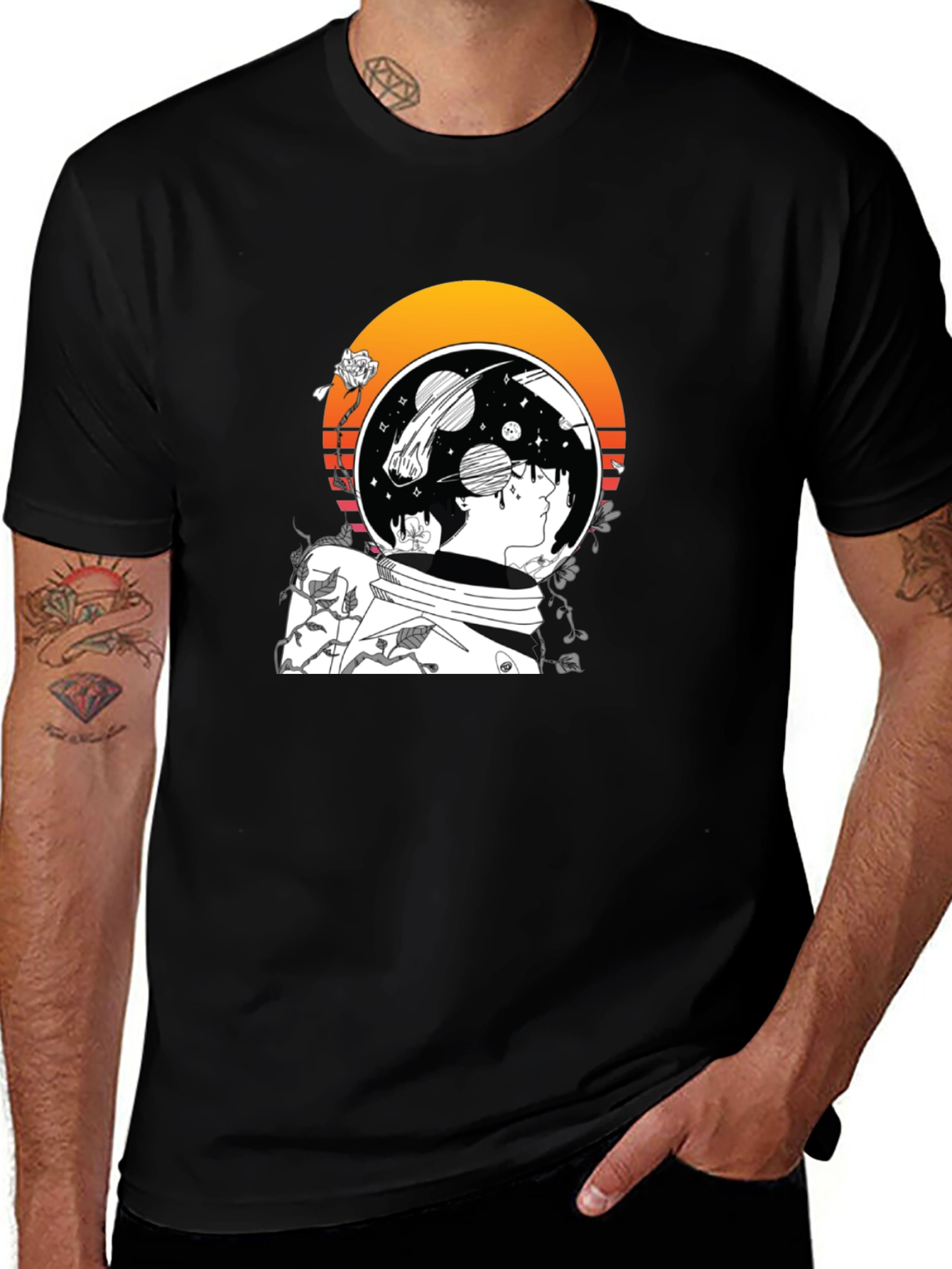 Astronaut Space Graphic T-Shirt - Black
