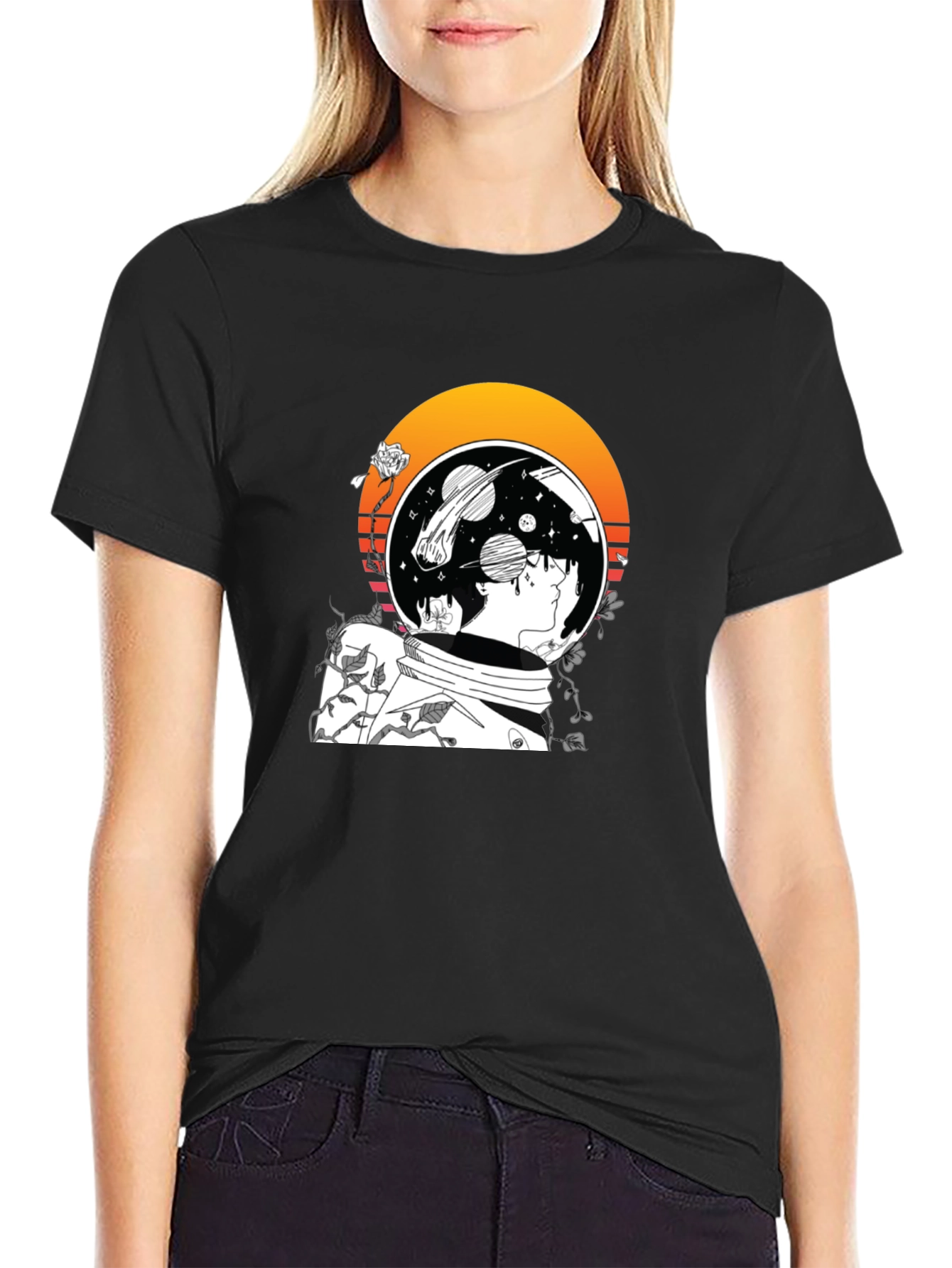 Astronaut Space Graphic T-Shirt - Black