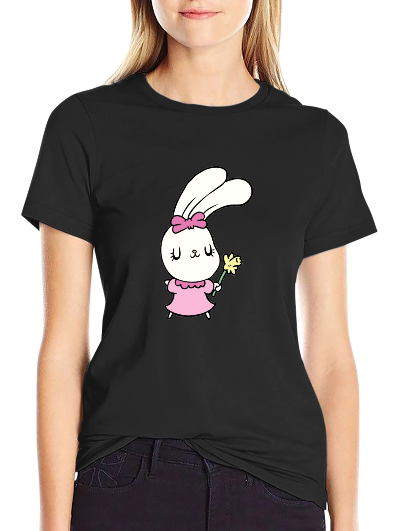Cute Bunny Graphic T-Shirt - Black Cotton Tee