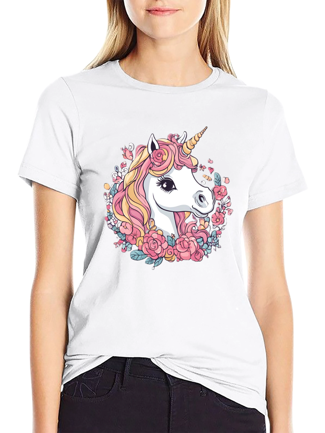 Unicorn Floral Black Tee