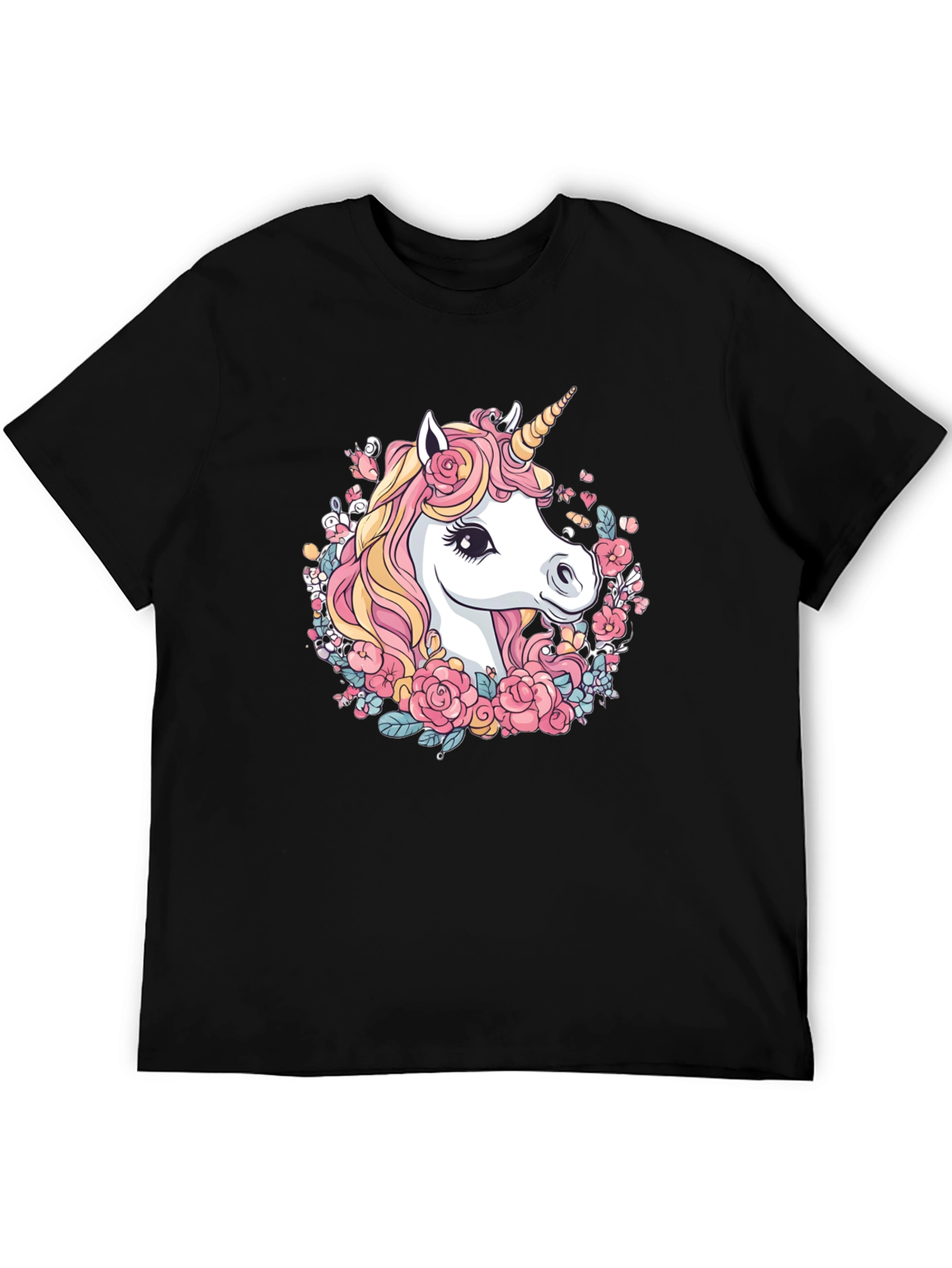 Unicorn Floral Black Tee