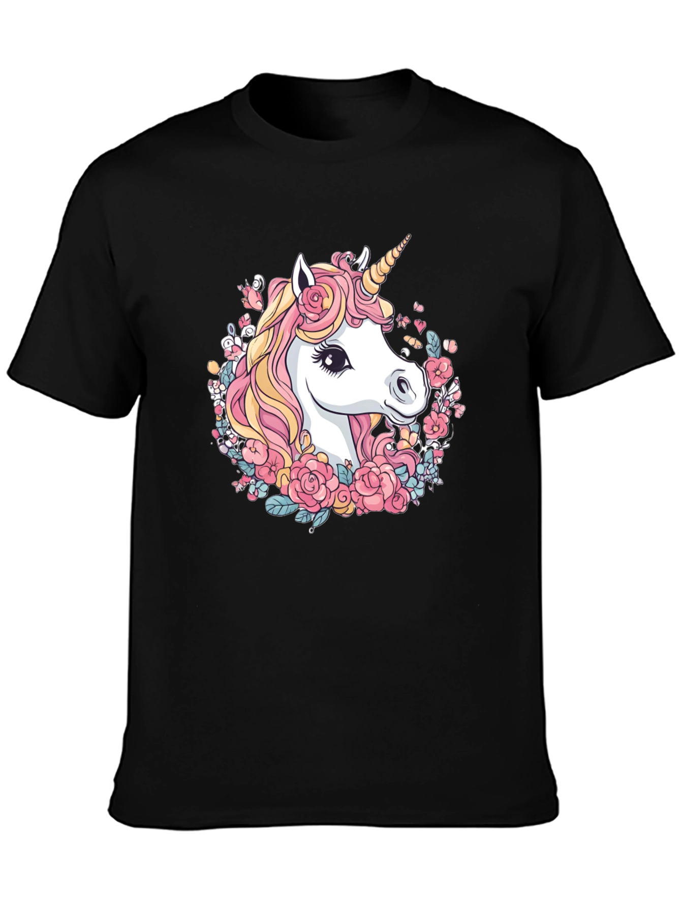 Unicorn Floral Black Tee