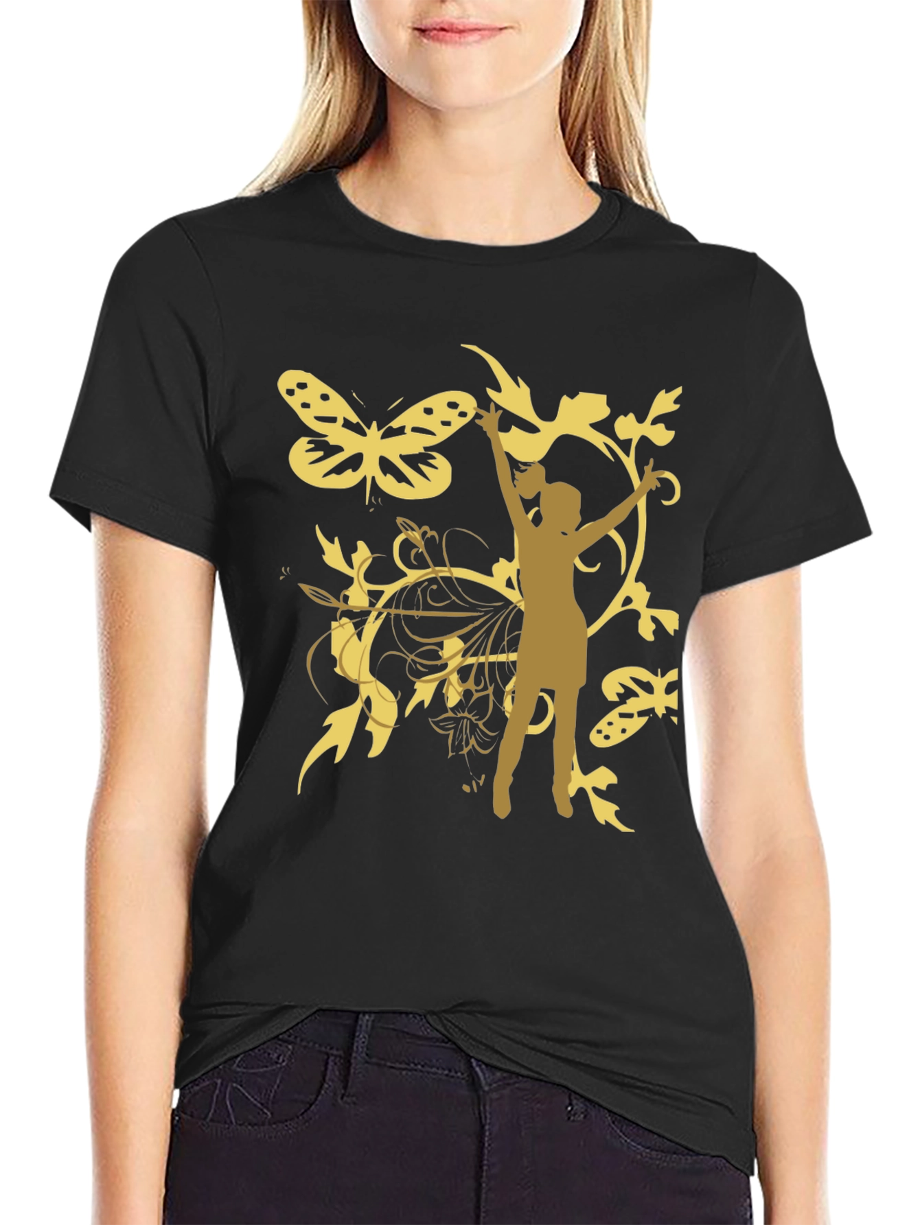 Butterfly Girl Graphic Tee - Stylish Black T-Shirt