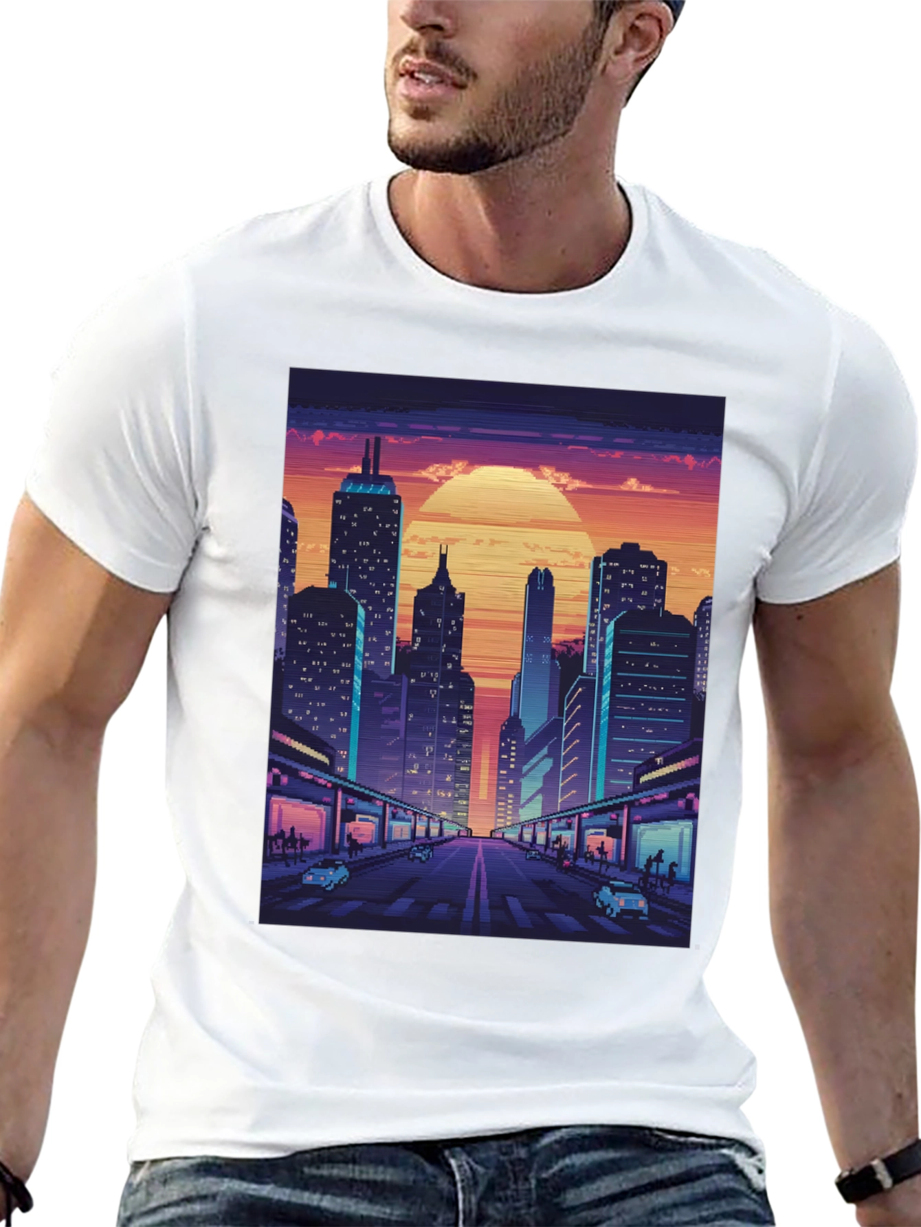 Retro Cityscape Pixel Art T-Shirt