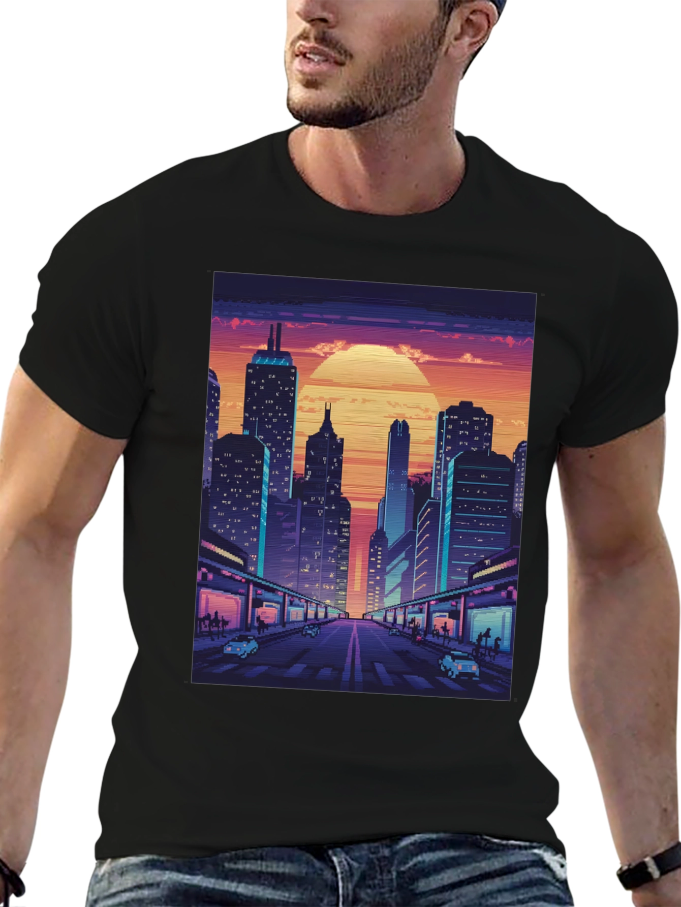 Retro Cityscape Pixel Art T-Shirt