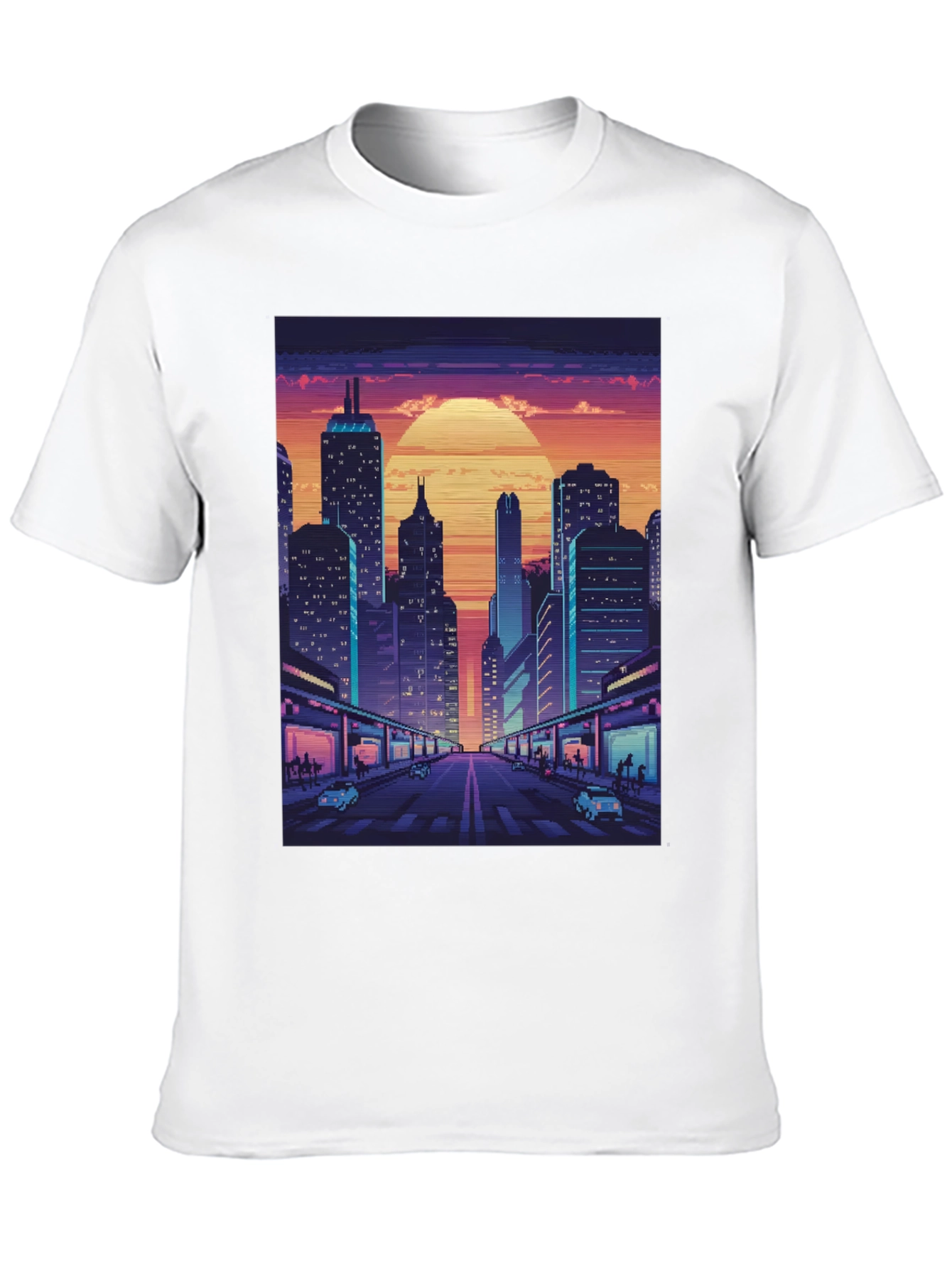 Retro Cityscape Pixel Art T-Shirt
