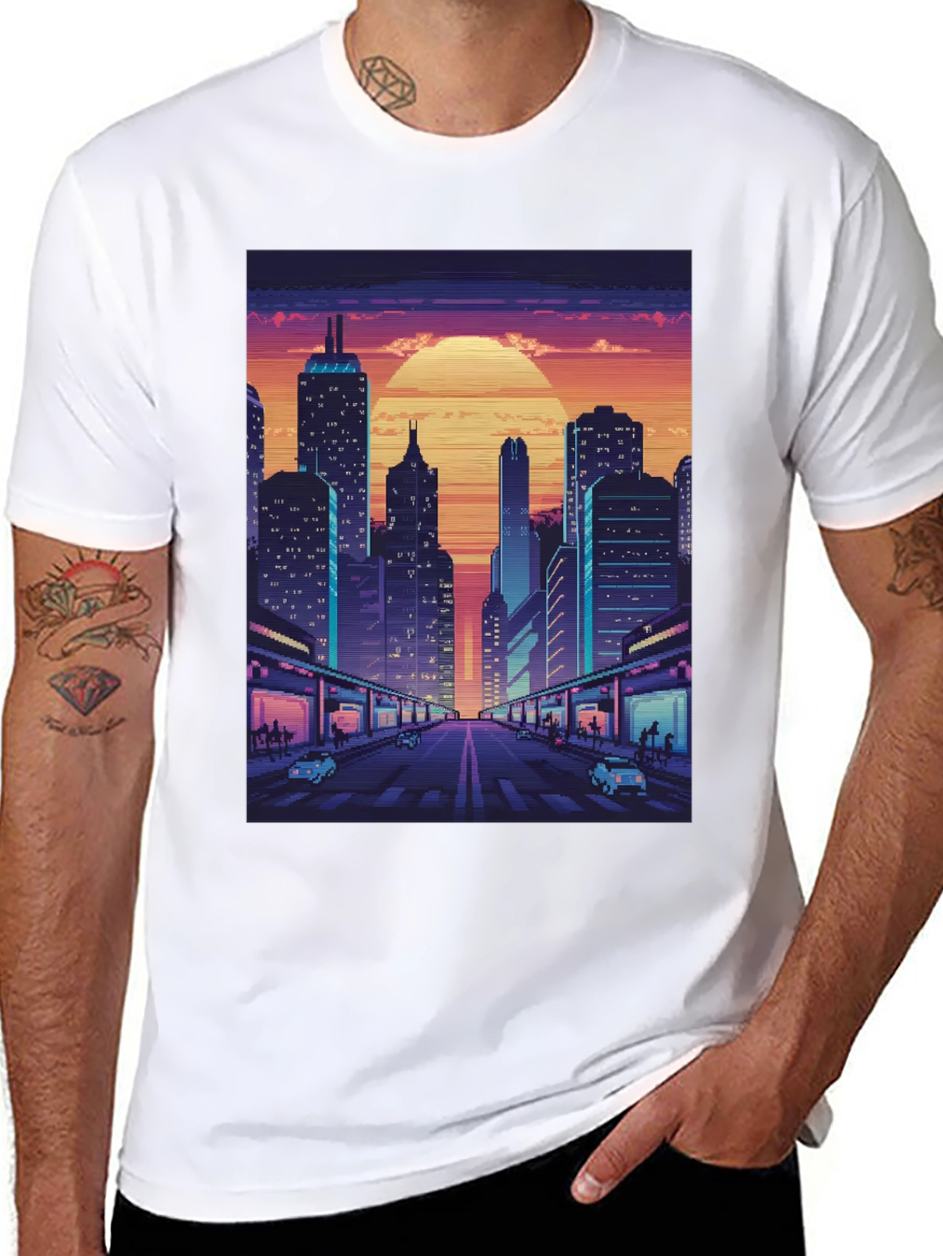 Retro Cityscape Pixel Art T-Shirt