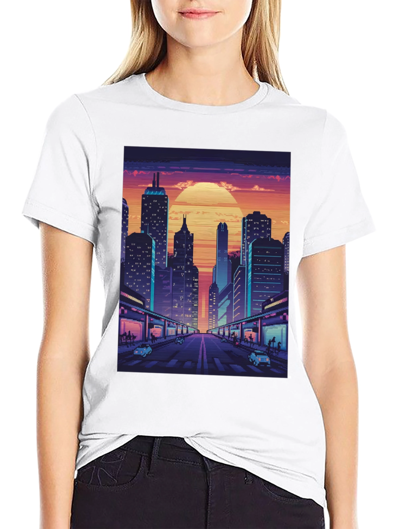 Retro Cityscape Pixel Art T-Shirt