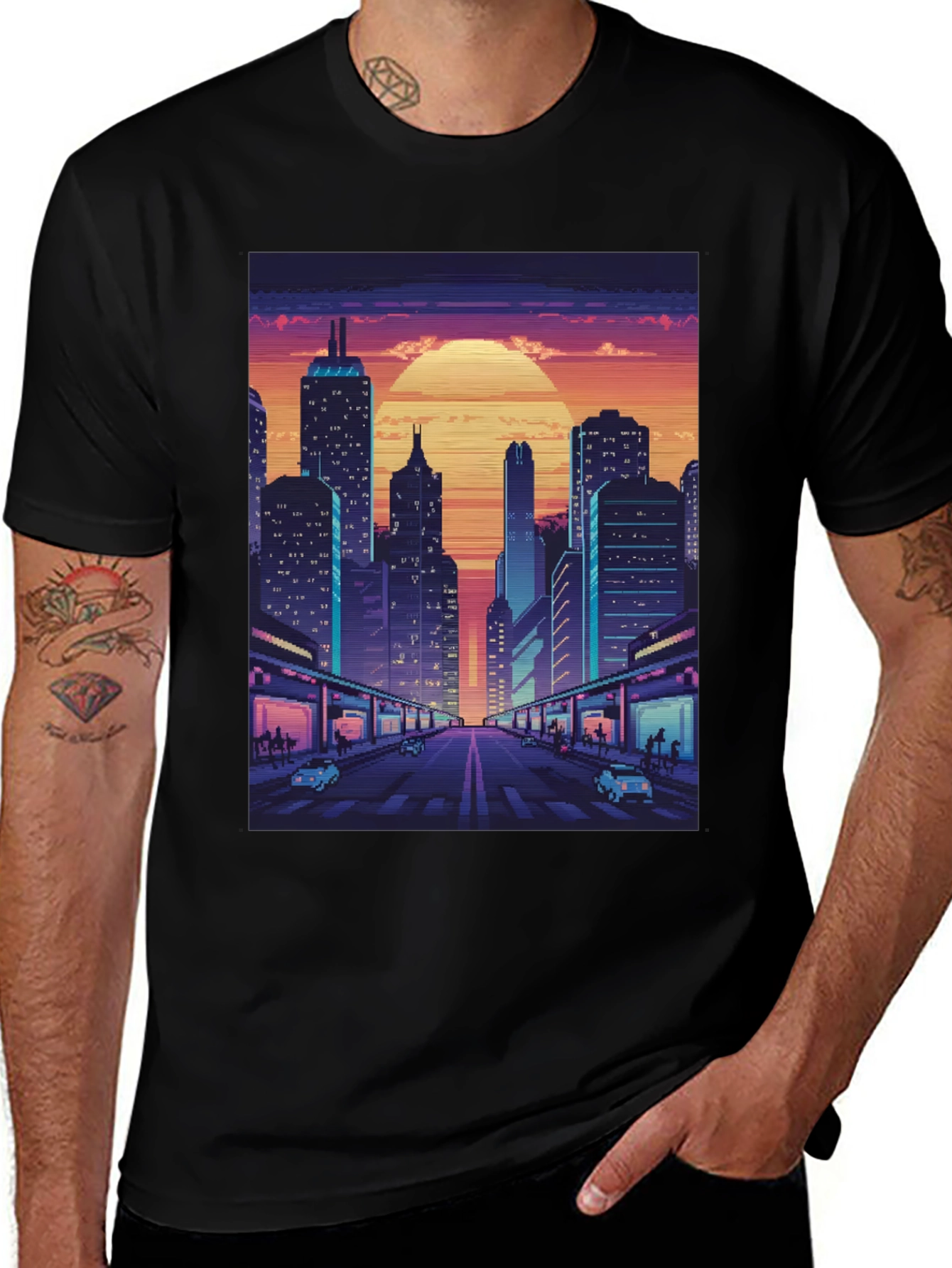 Retro Cityscape Pixel Art T-Shirt