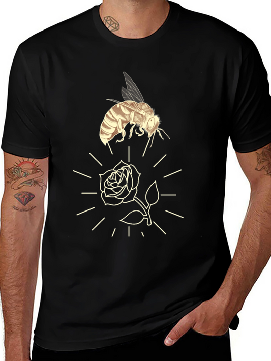Bee and Rose Graphic Tee - Black Casual T-Shirt