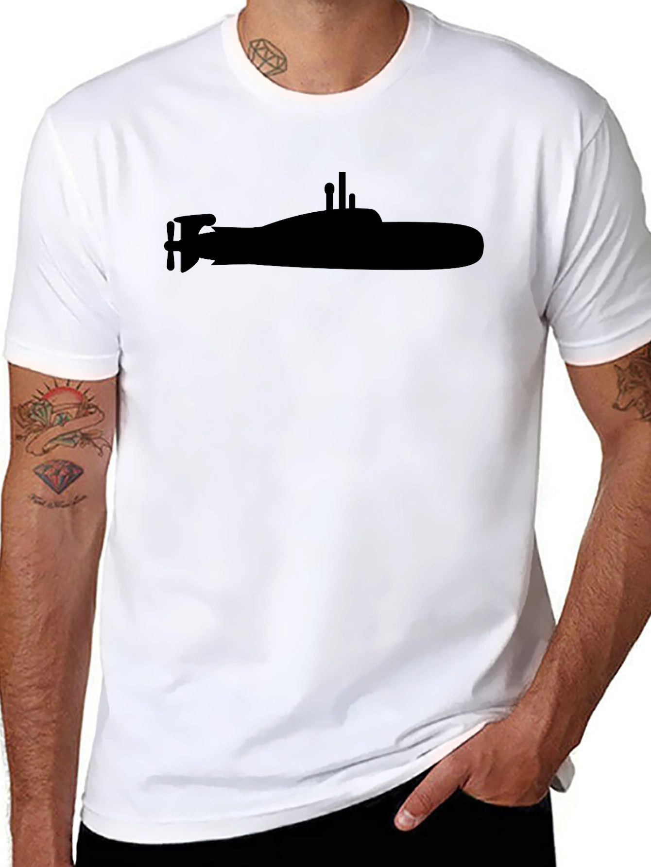 Submarine Graphic Tee - Black Crew Neck Shirt