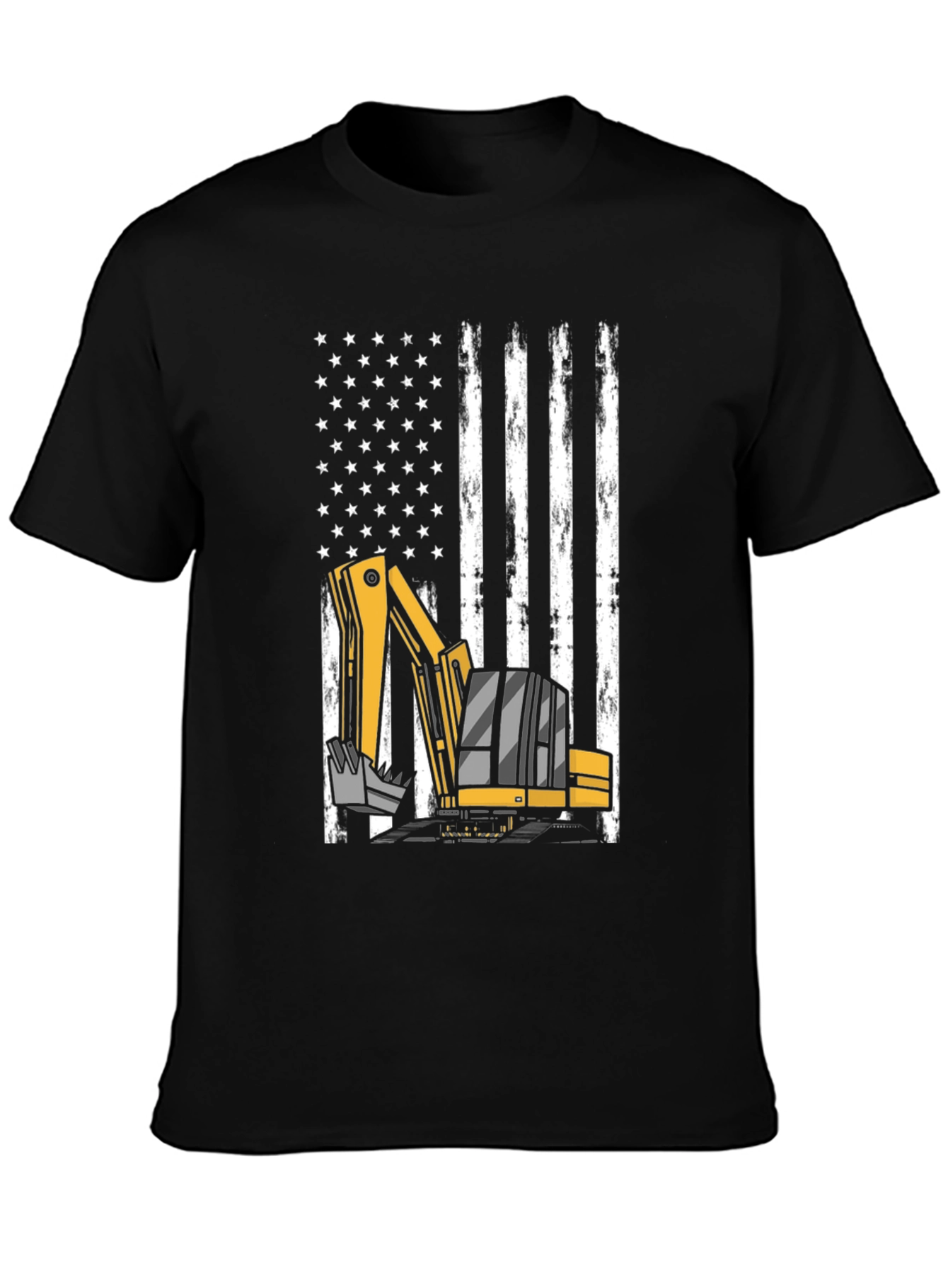 Excavator American Flag T-Shirt - Patriotic Construction Tee