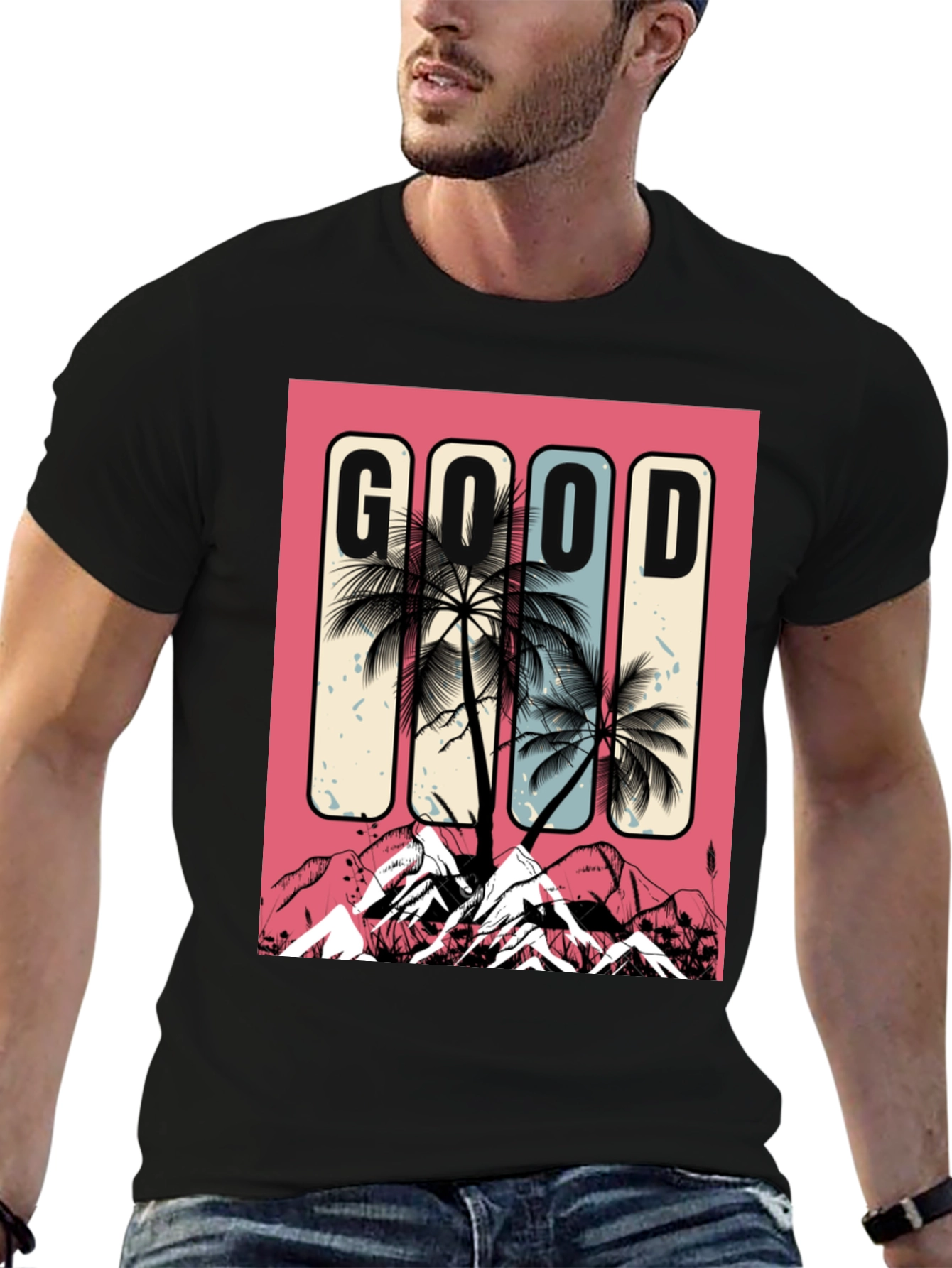 Good Vibes Graphic Tee - Palm Tree Mountain Design