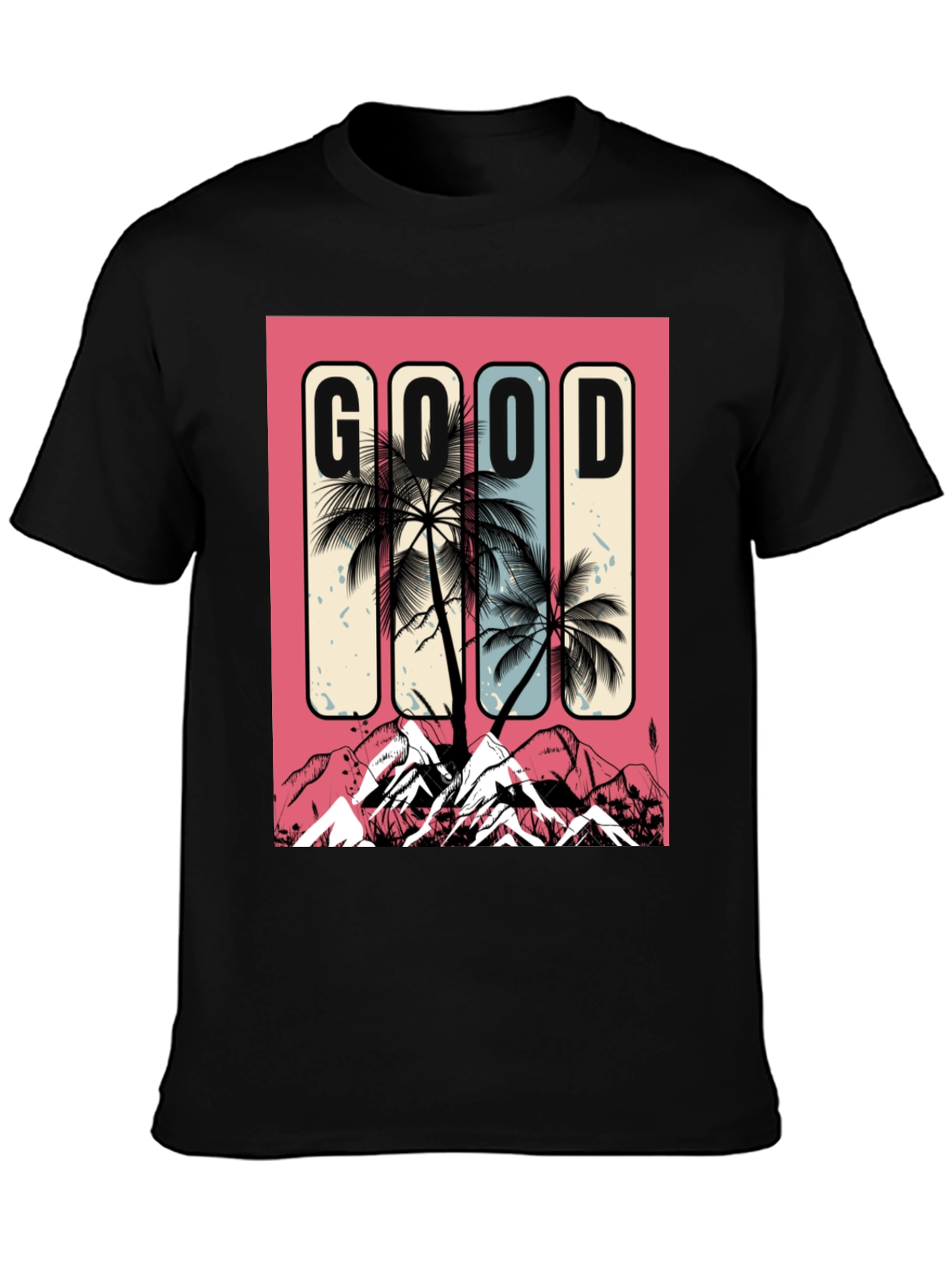 Good Vibes Graphic Tee - Palm Tree Mountain Design