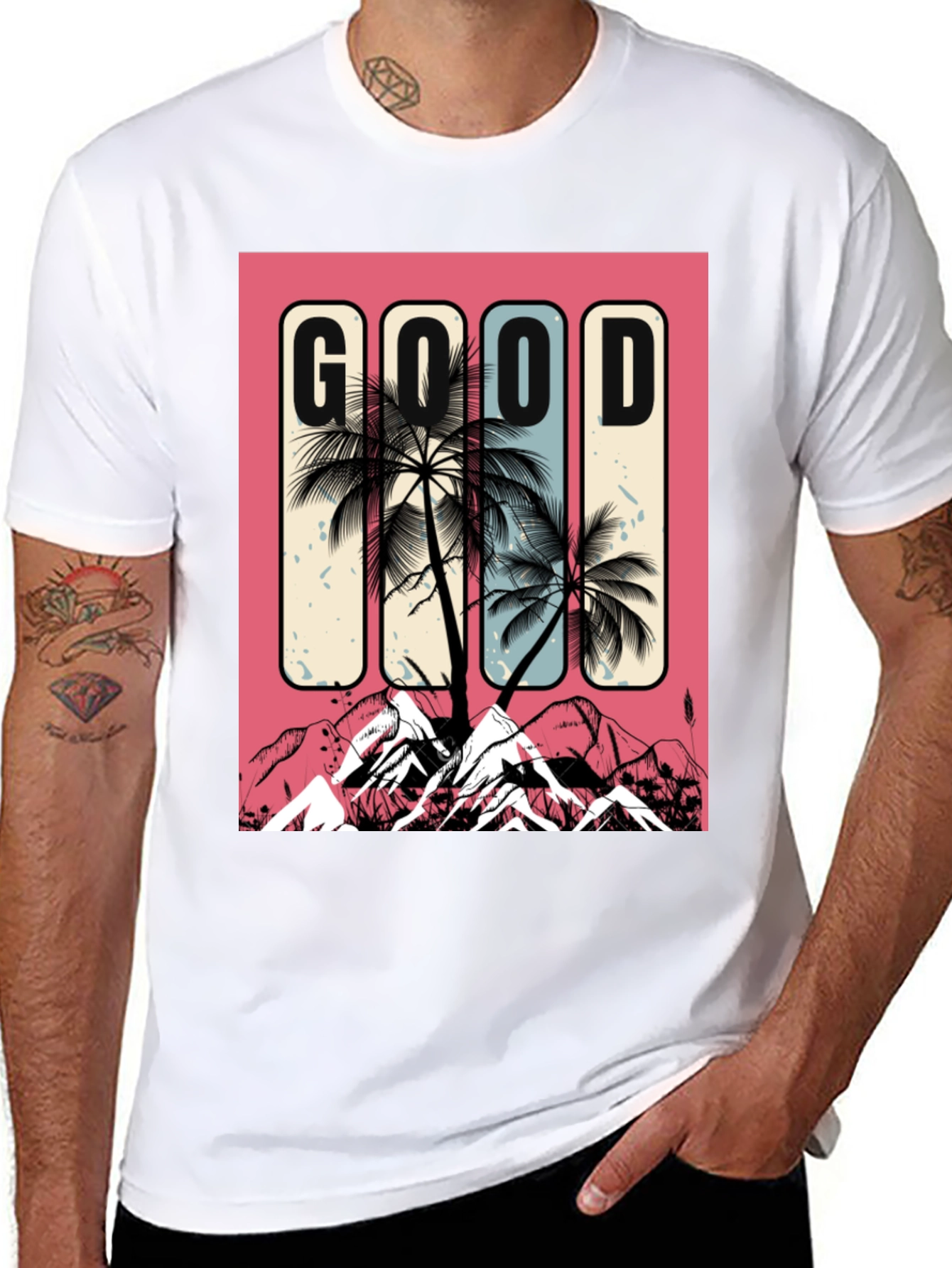 Good Vibes Graphic Tee - Palm Tree Mountain Design