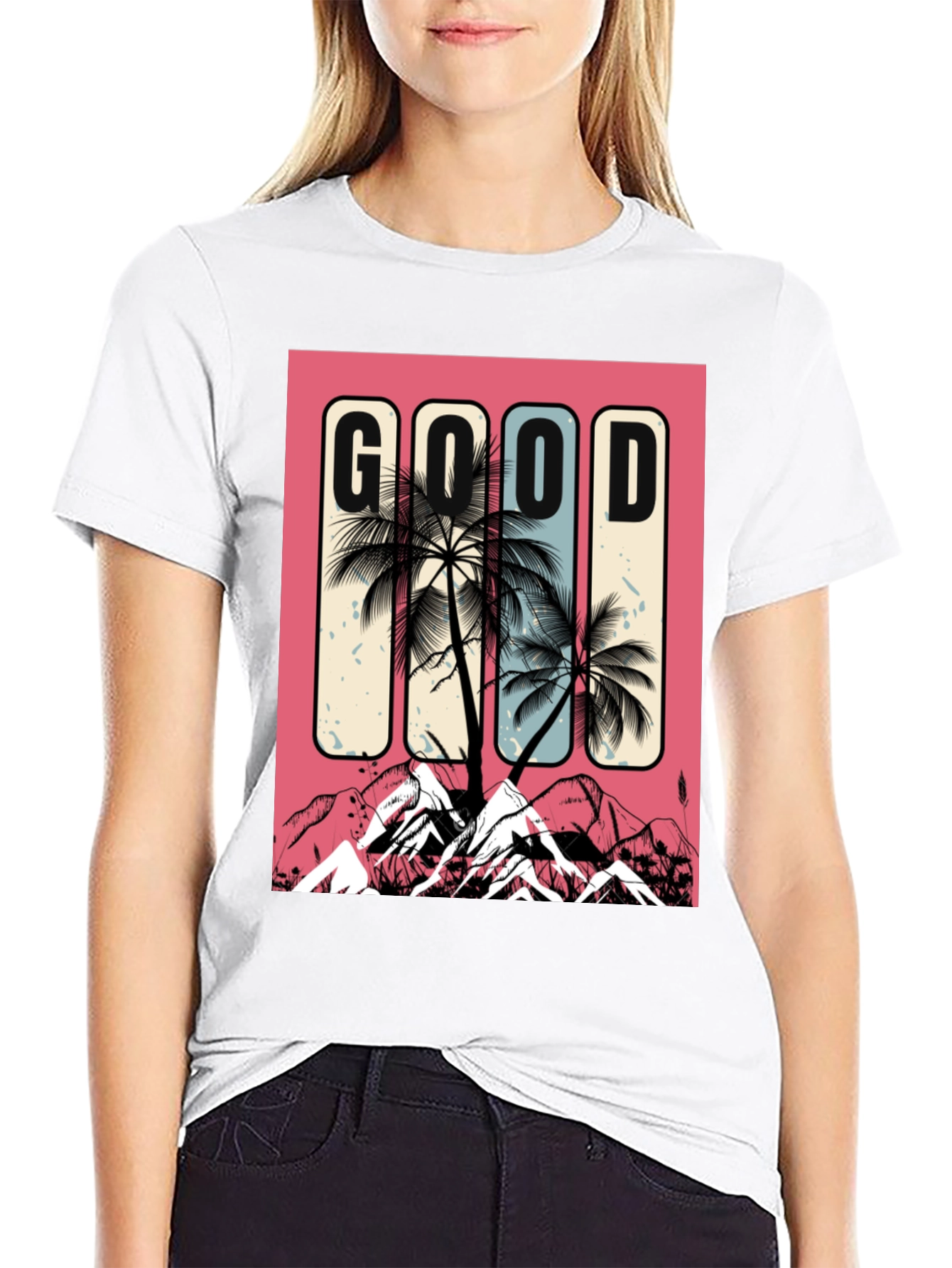 Good Vibes Graphic Tee - Palm Tree Mountain Design